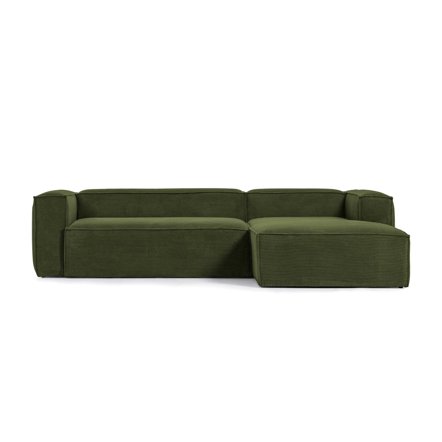 Kave Home Blok   Pers  Sofa     Højre Chaiselong Grøn Corduroy Fløjl  300 Cm