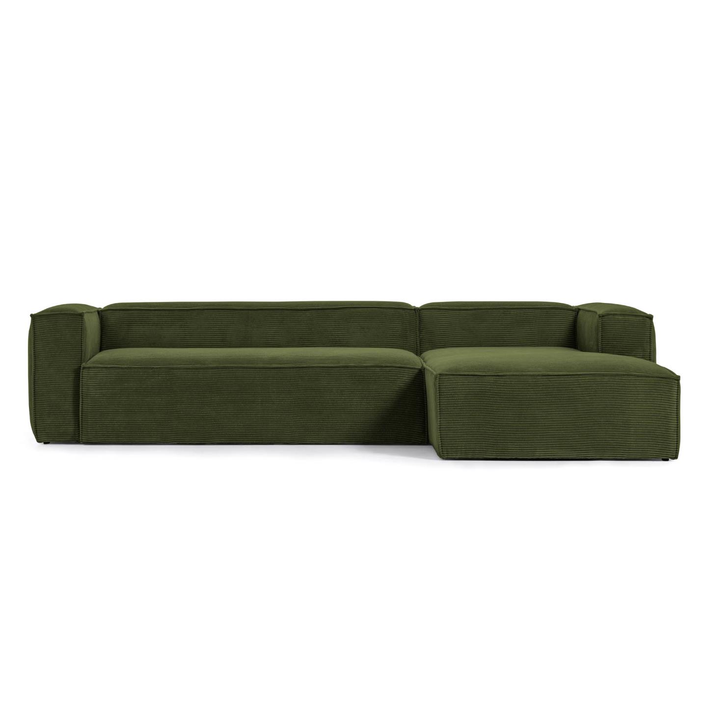 Kave Home Blok   Pers  Sofa     Højre Chaiselong Grøn Corduroy Fløjl  330 Cm