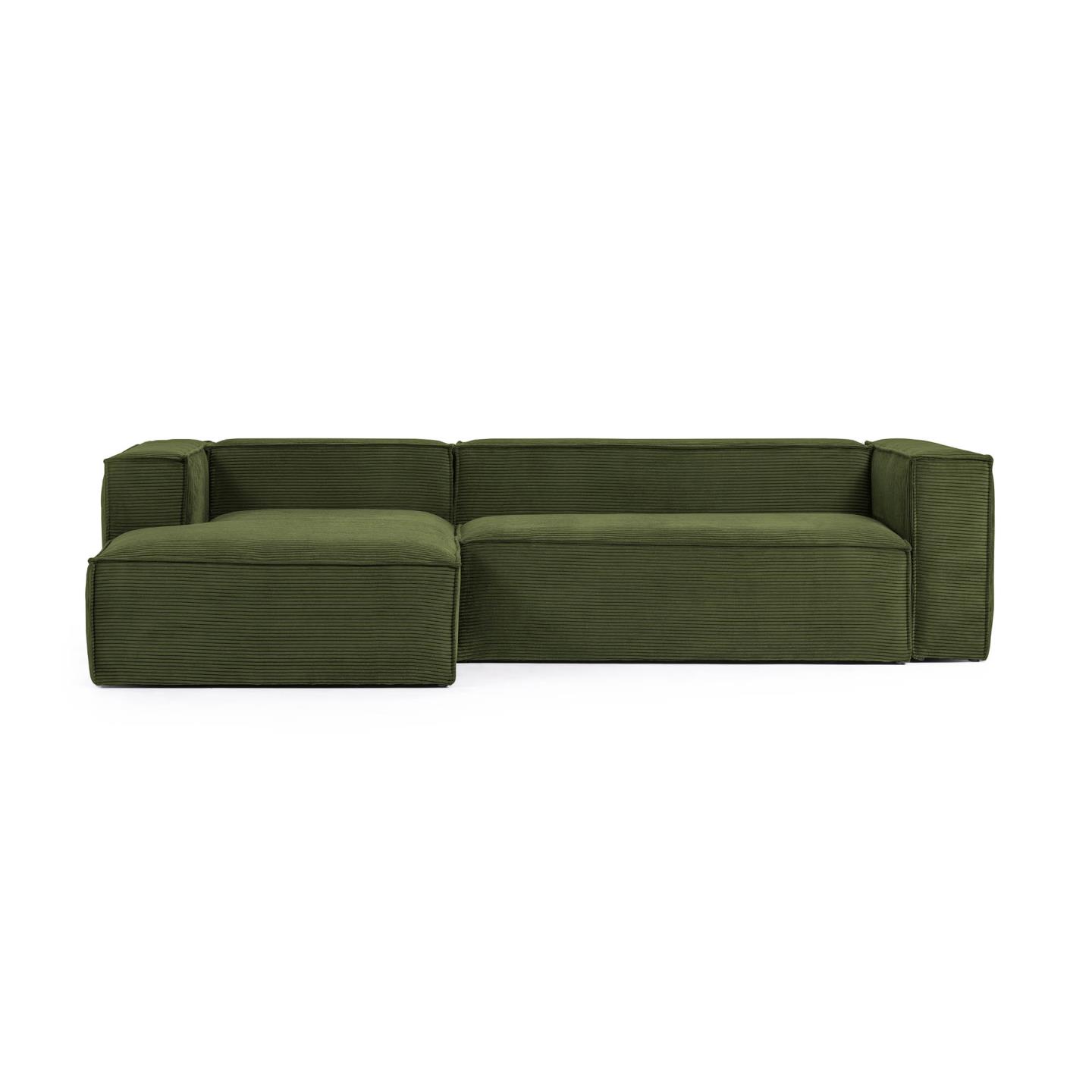 Kave Home Blok   Pers  Sofa     Venstre Chaiselong Grøn Corduroy Fløjl  300 Cm