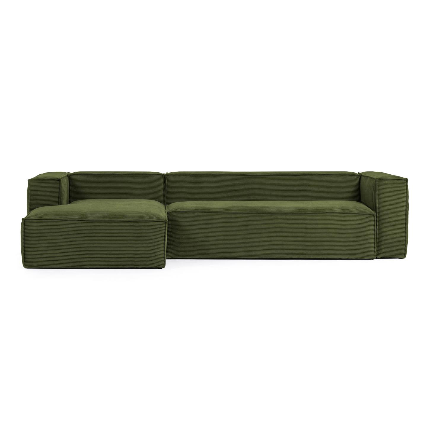 Kave Home Blok   Pers  Sofa     Venstre Chaiselong Grøn Corduroy Fløjl  330 Cm