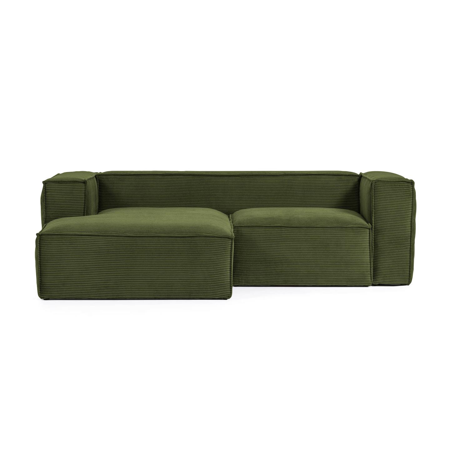 Kave Home Blok   Pers  Sofa     Venstre Chaiselong Grøn Corduroy Fløjl  240 Cm