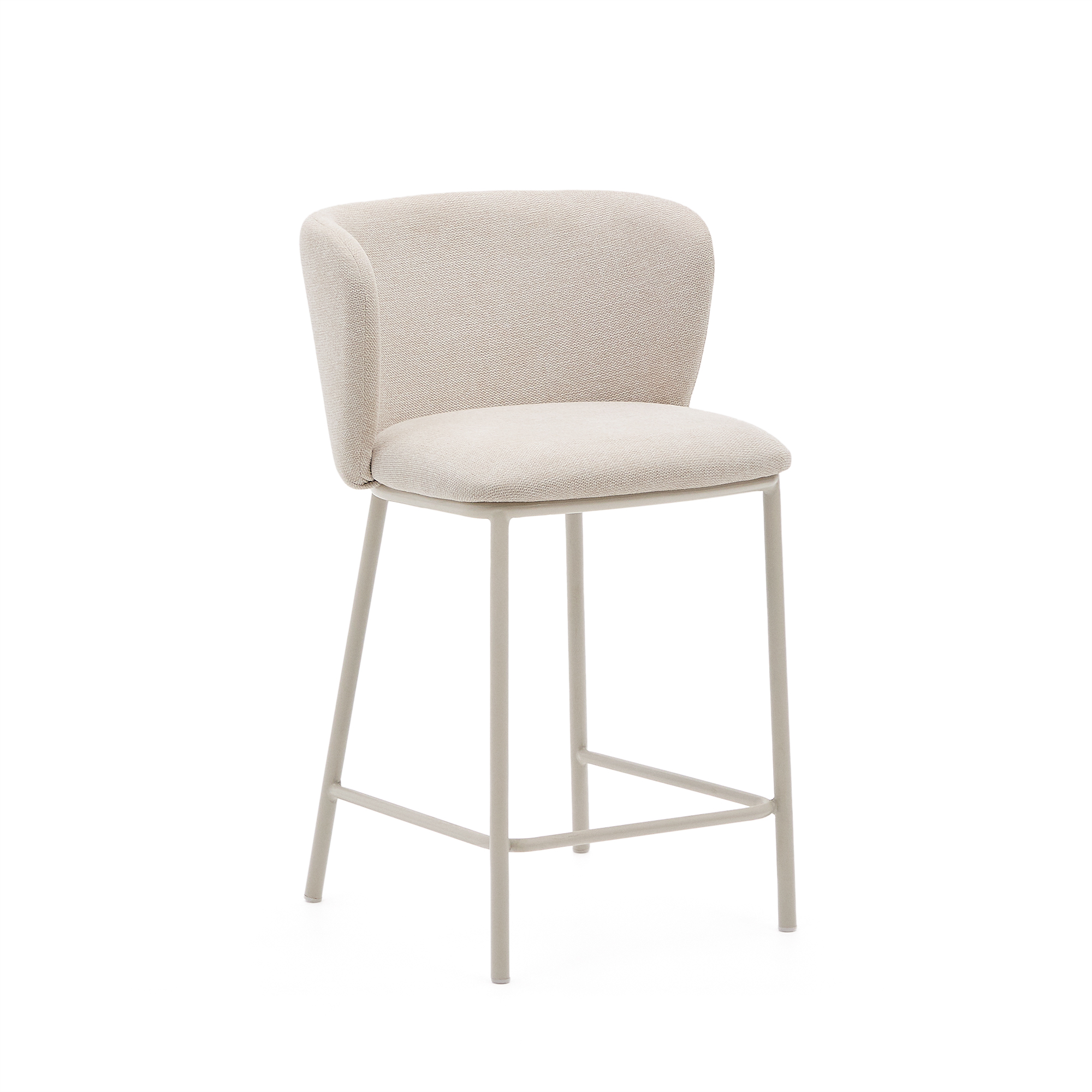 Kave Home Ciselia Barstol     Ryglæn Og Fodstøtte Beige Chenille Og Beige Stål   :65cm