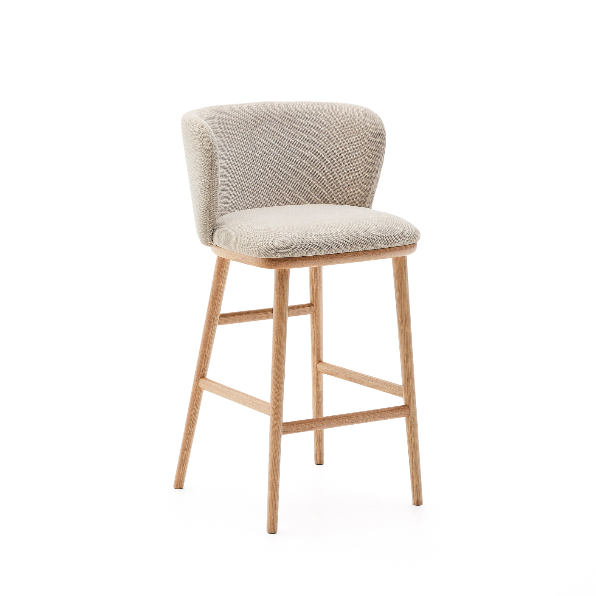 Kave Home Ciselia Barstol     Ryglæn Og Fodstøtte Beige Chenille Og Natur Asketræ   :65cm