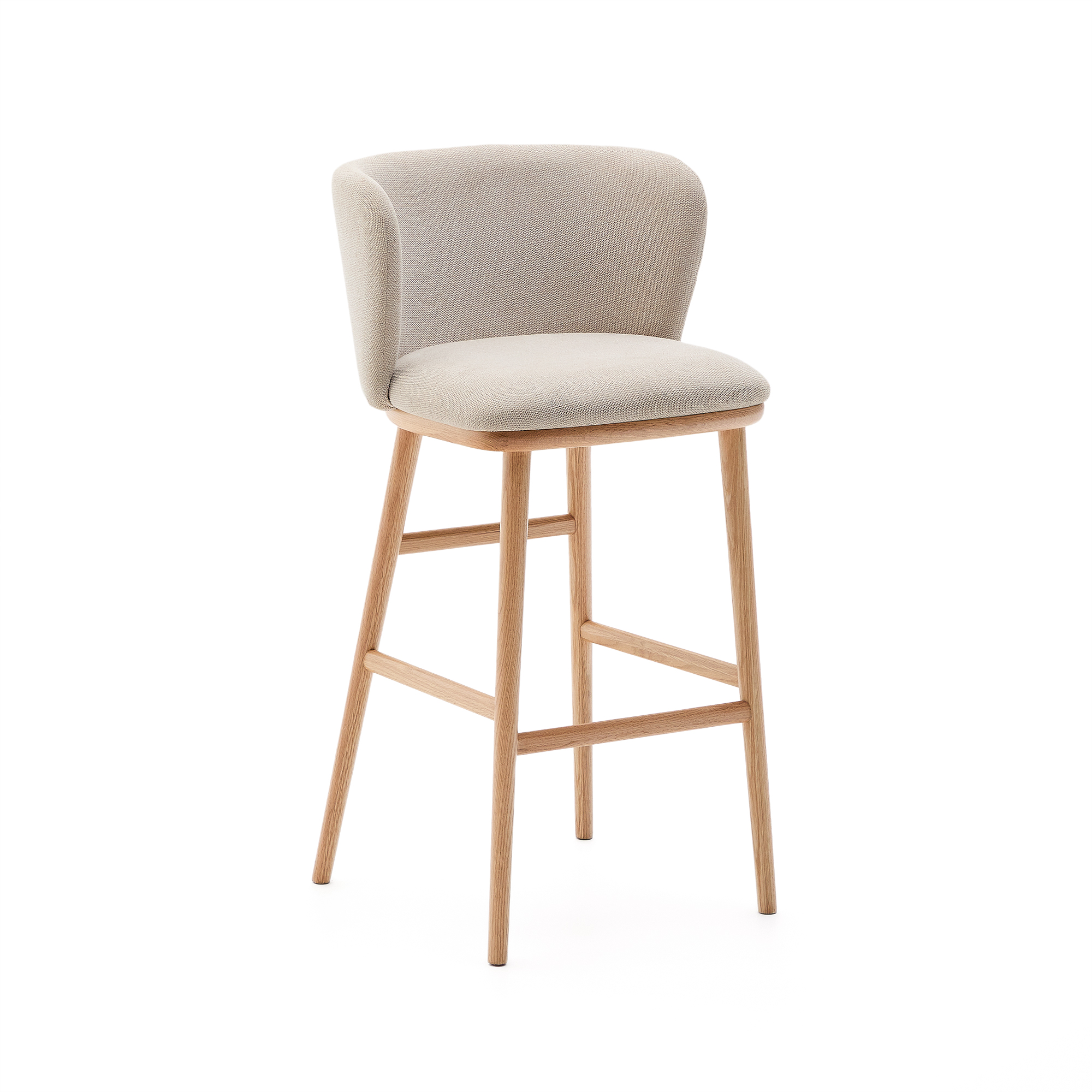 Kave Home Ciselia Barstol     Ryglæn Og Fodstøtte Beige Chenille Og Natur Asketræ   :75cm