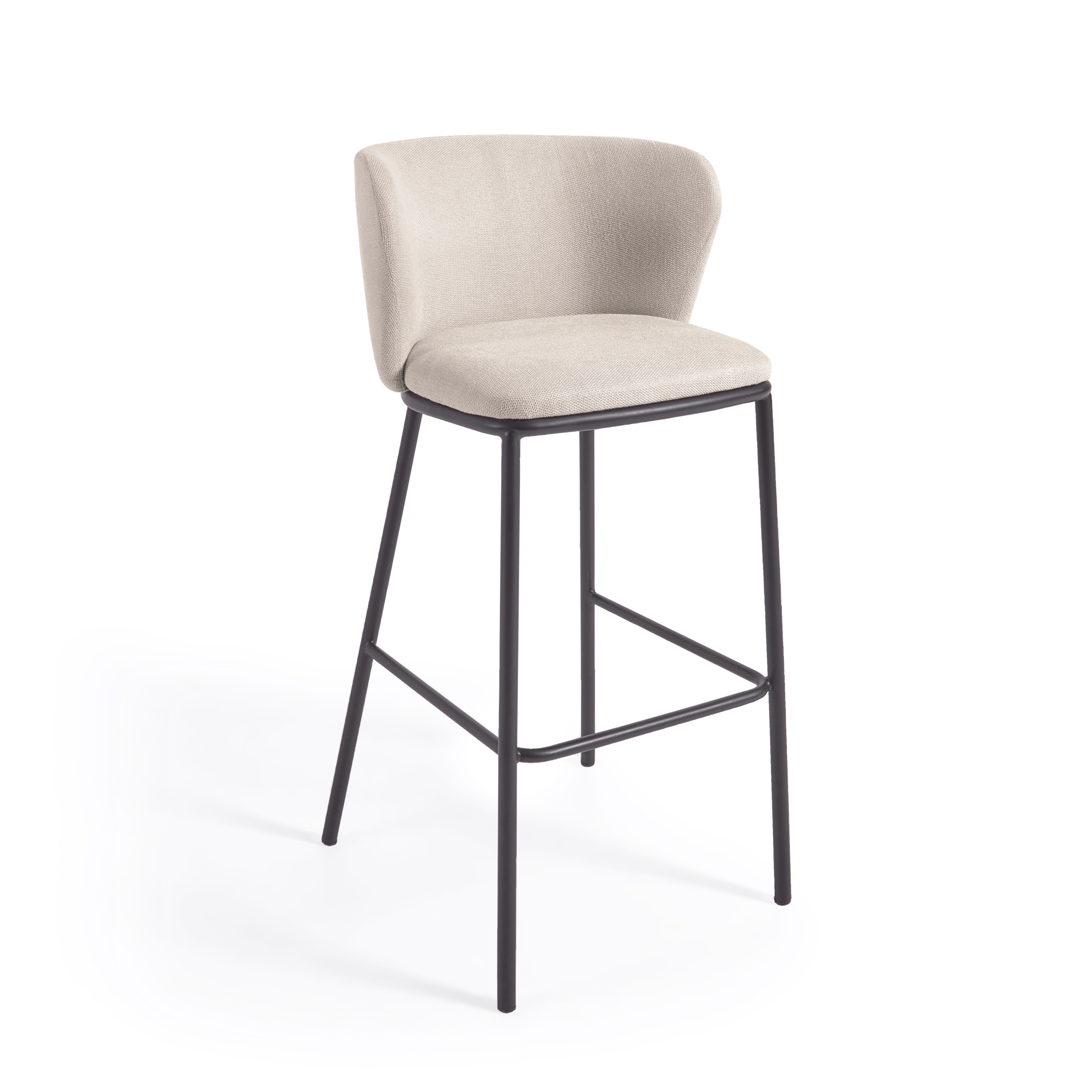Kave Home Ciselia Barstol     Ryglæn Og Fodstøtte Beige Chenille Stof Og Sort Stål