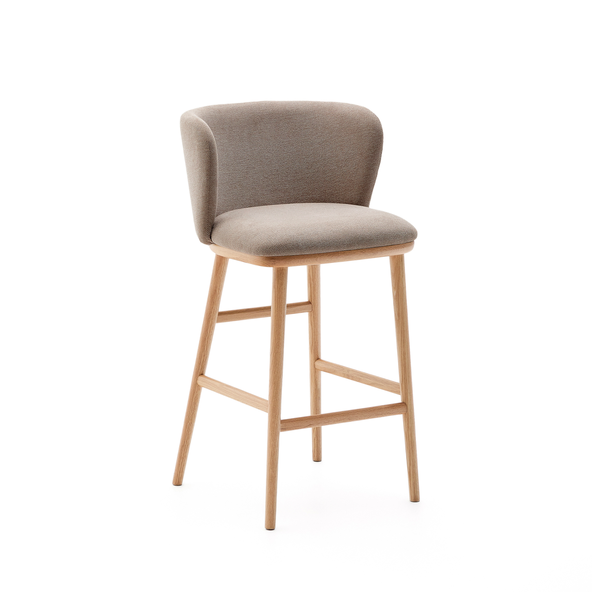 Kave Home Ciselia Barstol     Ryglæn Og Fodstøtte Brun Chenille Og Natur Asketræ   :65cm
