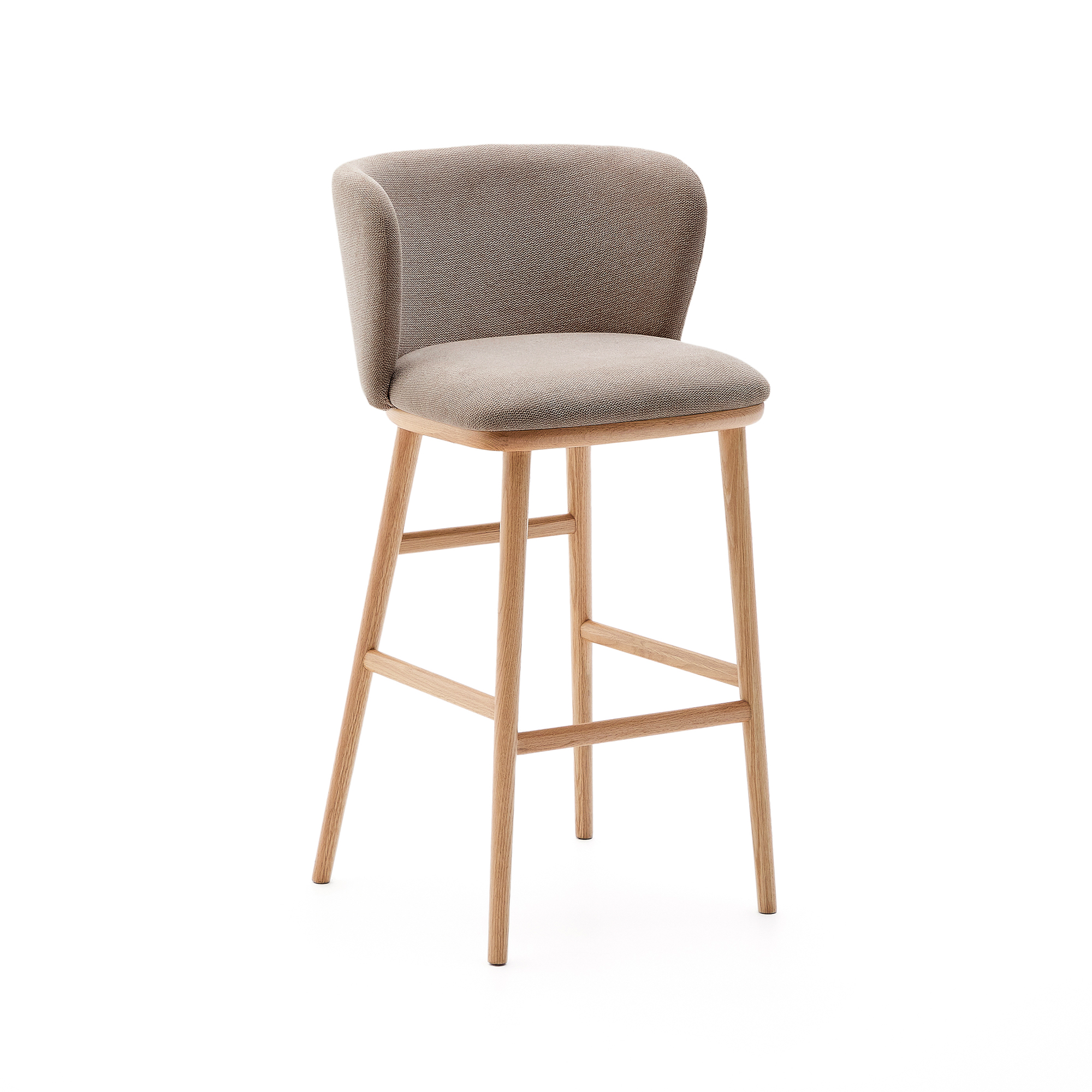 Kave Home Ciselia Barstol     Ryglæn Og Fodstøtte Brun Chenille Og Natur Asketræ   :75cm