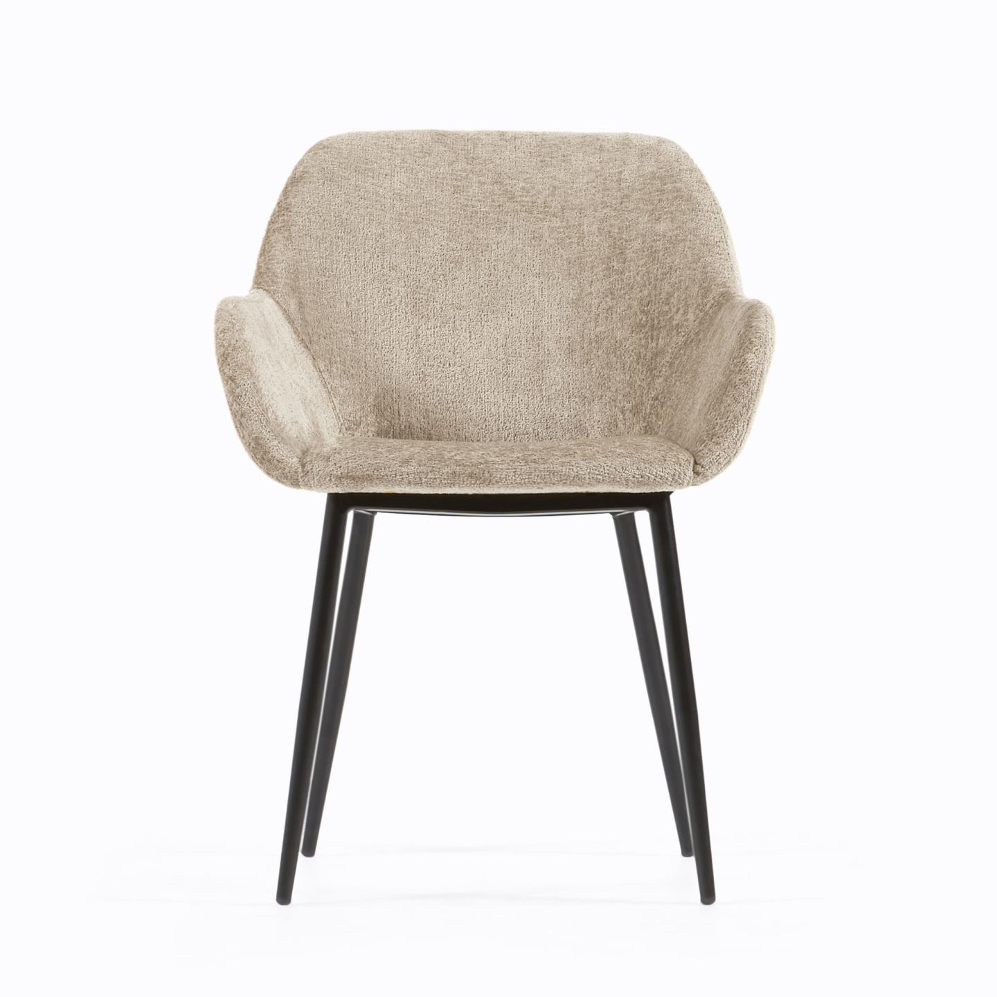 Kave Home Konna Spisebordsstol     Armlæn Beige Chenille Og Sort Stål