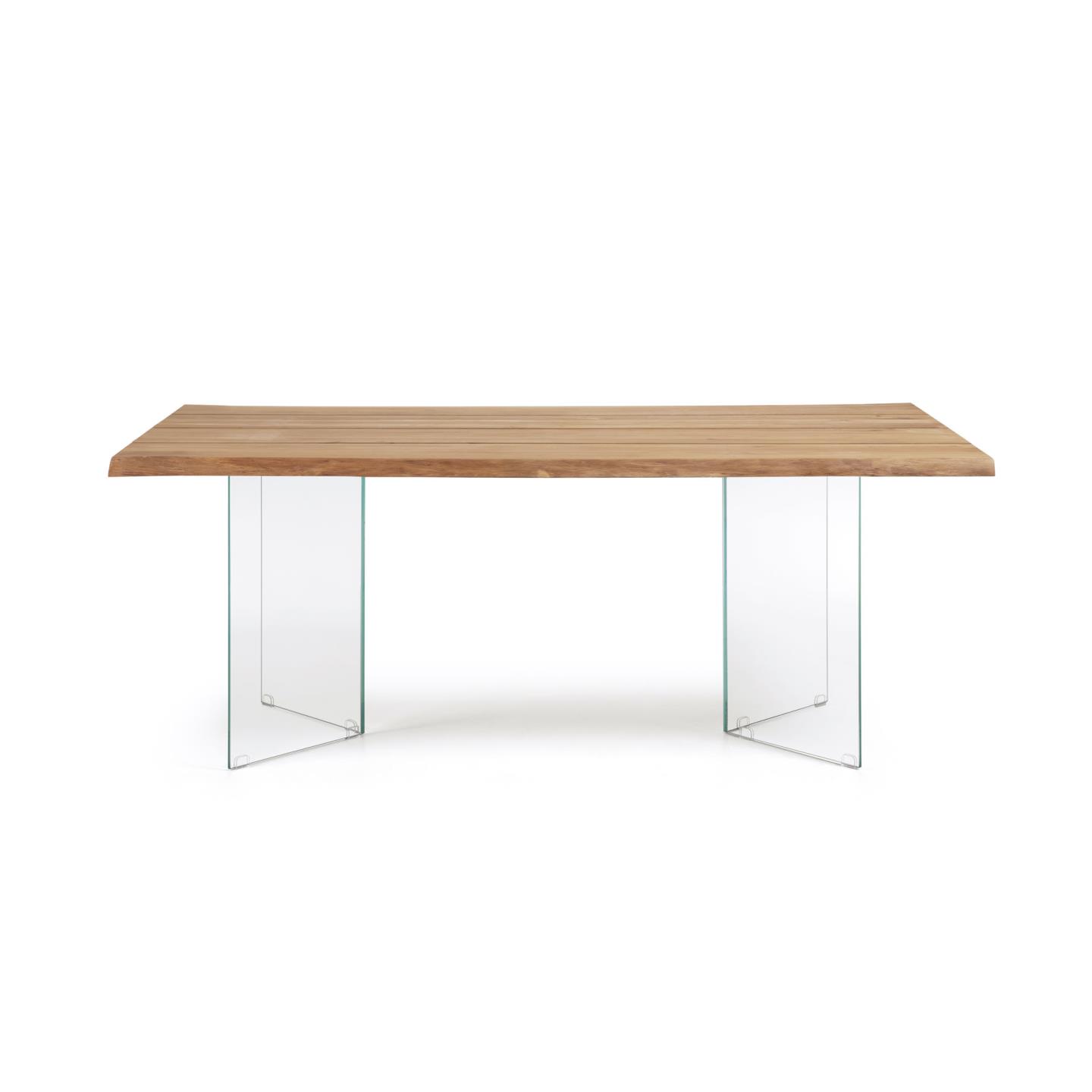 Kave Home Lotty Spisebord  Rektangulær Natur Egefinér Og Klar Glas  180x100