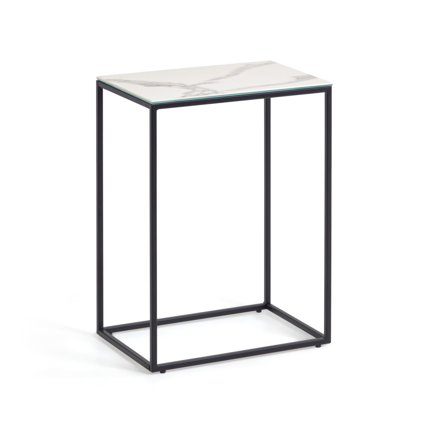 Kave Home Rewena Sidebord  Rektangulær Hvid Kalos Blanco Keramik Og Stål  45x30
