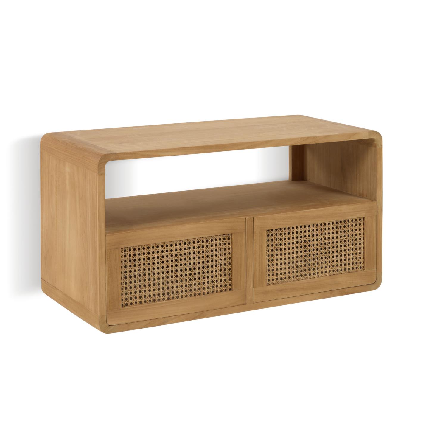 Kave Home Sabiela Badeværelsesskab       Skuffer Natur Rattan Og Teaktræ  86x45