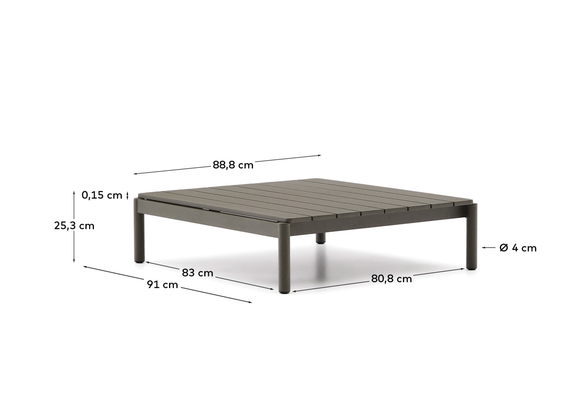 Kave Home Sorells Udendørs Sofabord  Rektangulær Grøn Aluminium  89x91