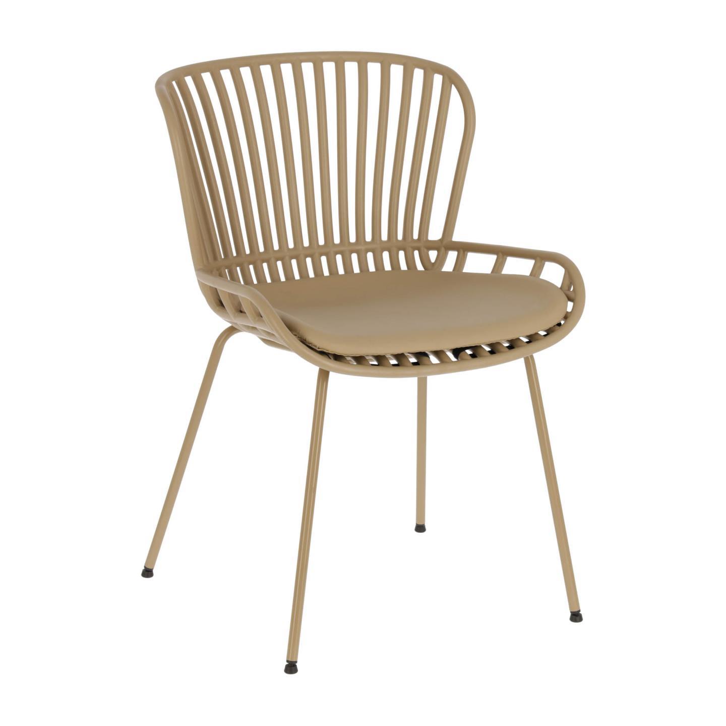 Kave Home Surpik Spisebordsstol Hynde Syntetisk Læder Beige Polypropylen Og Stål