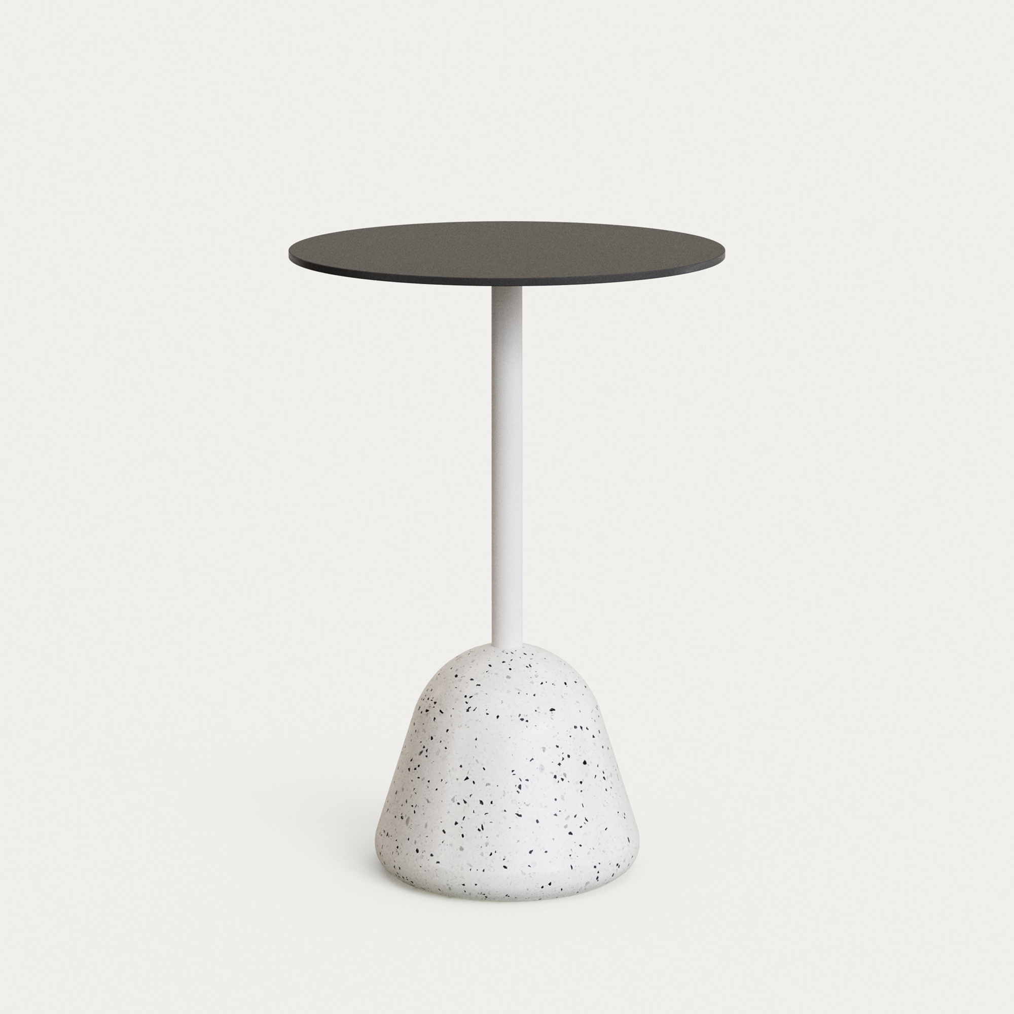 Kave Home Tiaret Højt Udendørs Barbord  Rund Sort Højtrykslaminat Og Hvid Terrazzo  ø68x97