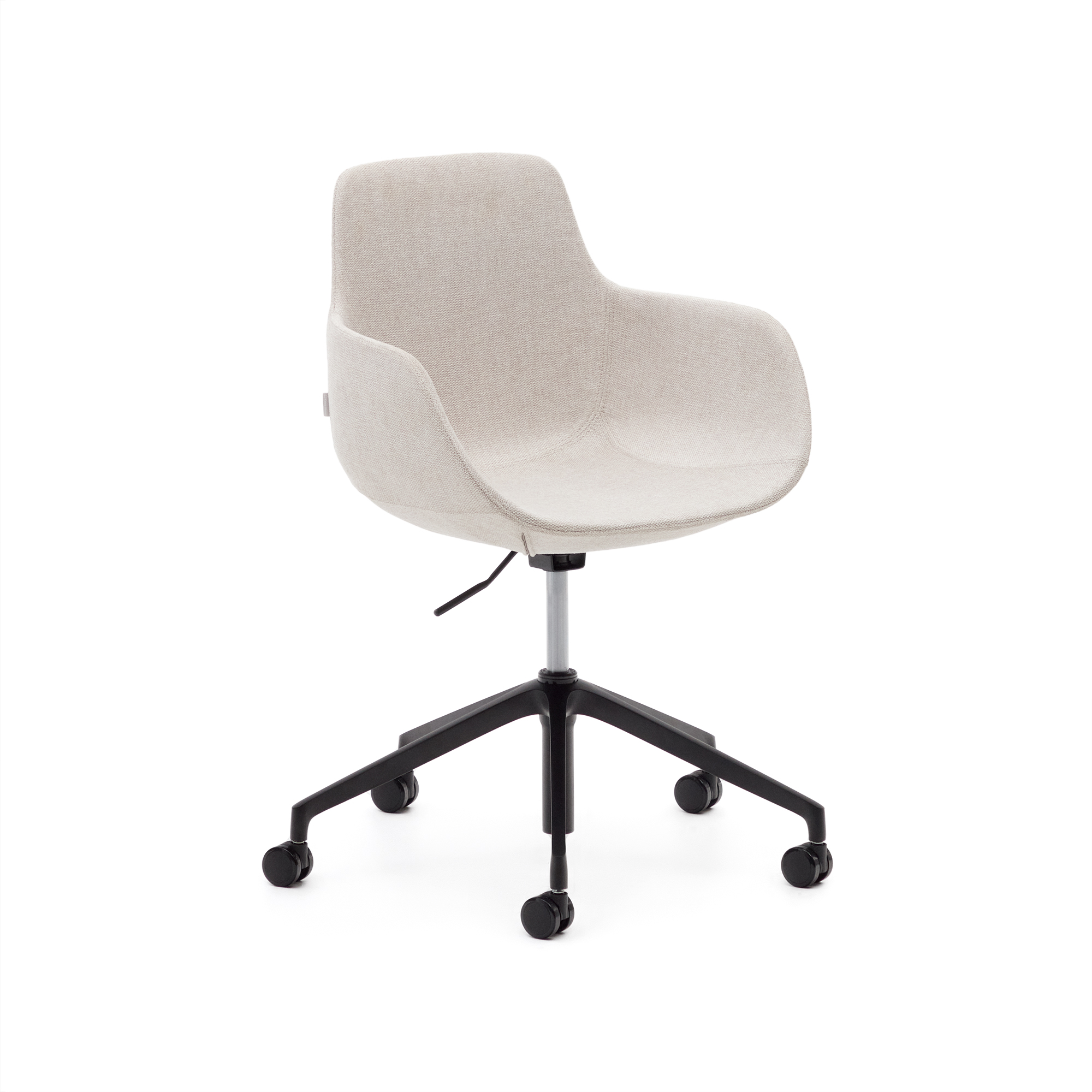 Kave Home Tissiana Skrivebordsstol Armlæn Hjul Justerbar Højde Beige Stof Og Aluminium