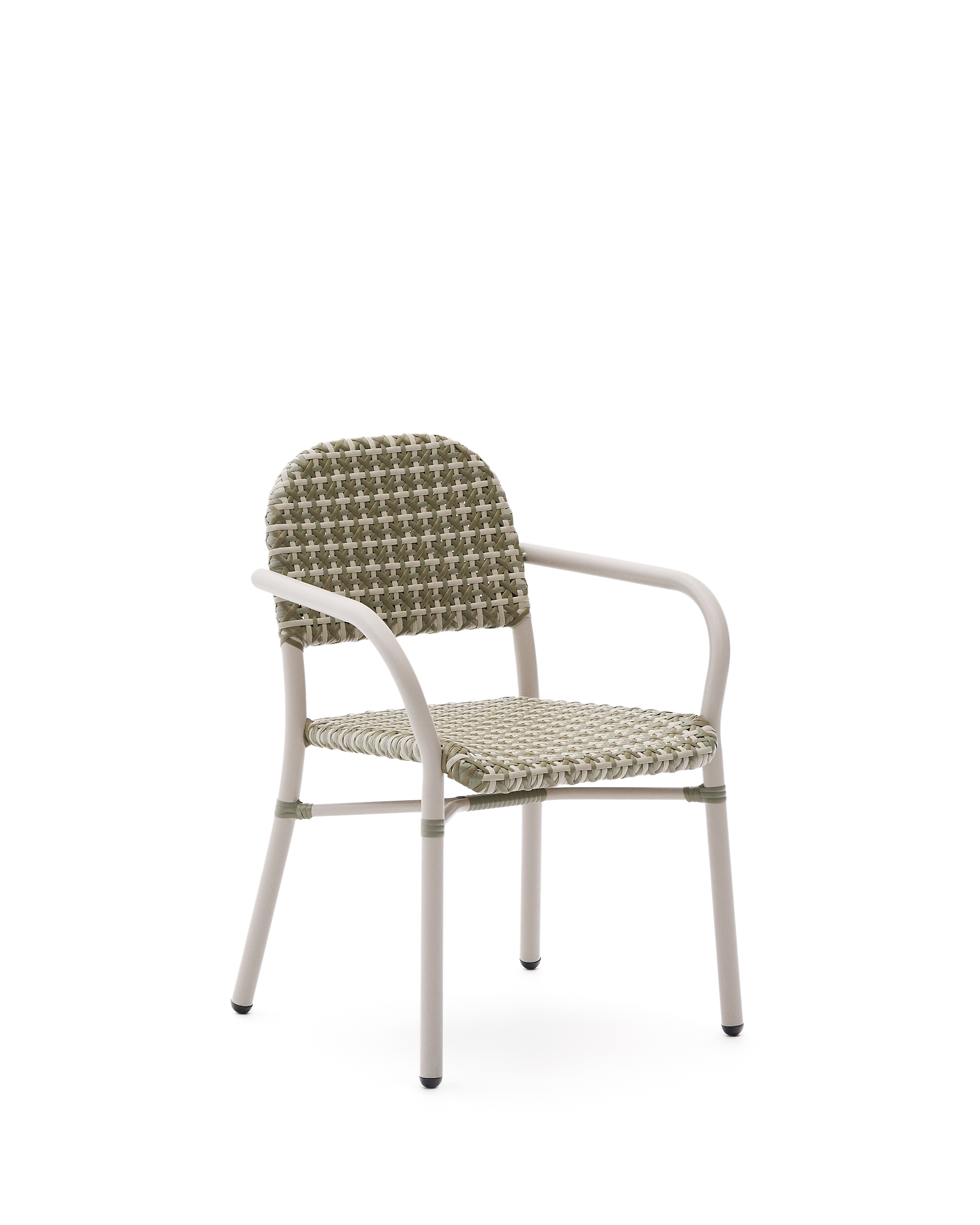 Kave Home Tuccia Havestol     Armlæn Beige Grøn Syntetisk Rattan Og Beige Aluminium