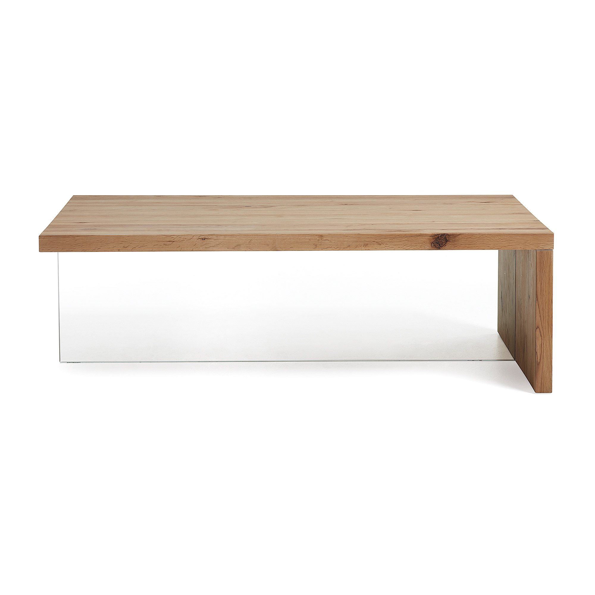 Kave Home Tulsi Sofabord  Rektangulær Natur Egetræ Og Klar Glas  120x70