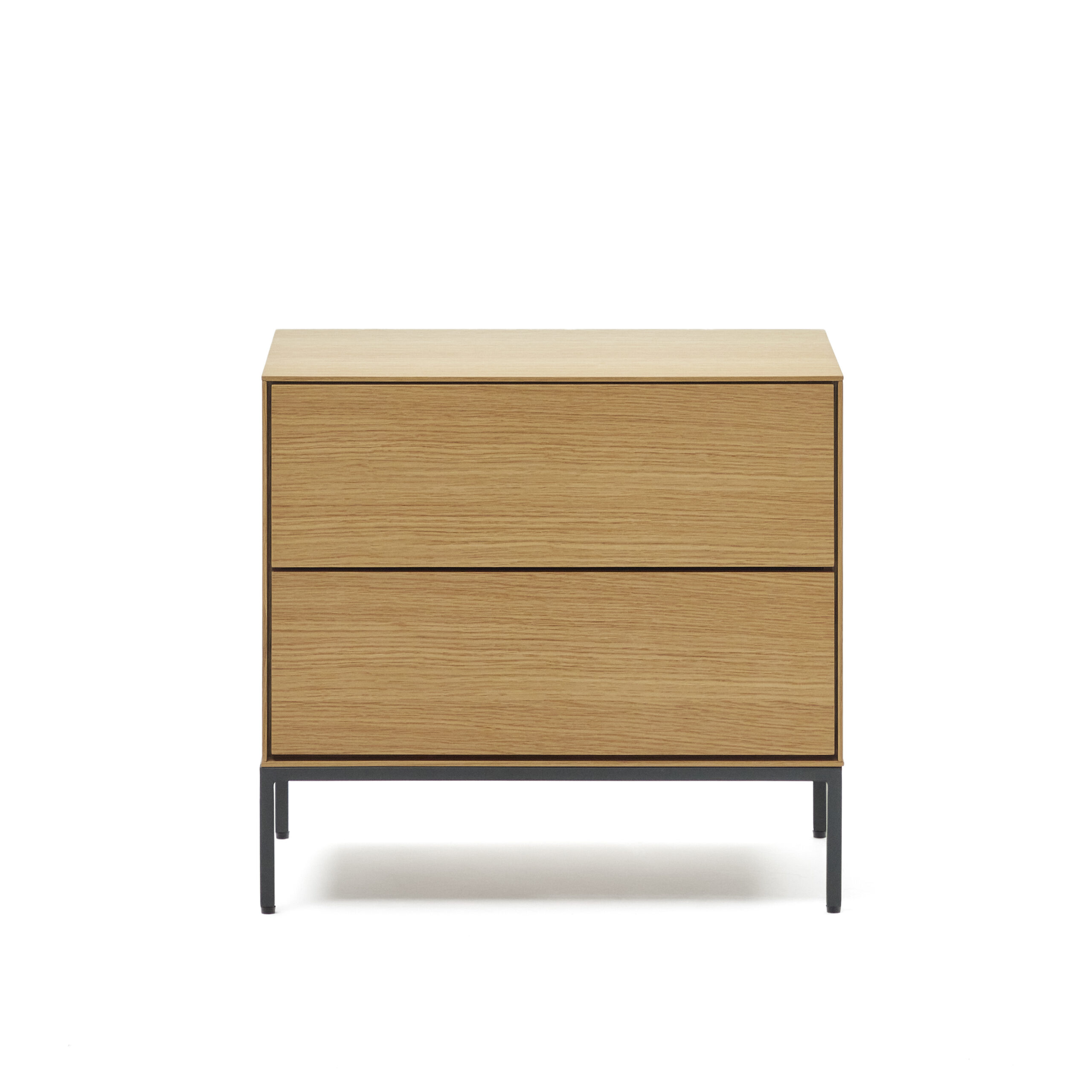 Kave Home Vedrana Sidebord Skuffer Natur Egetræsfiner Og Sort Stål 60x40