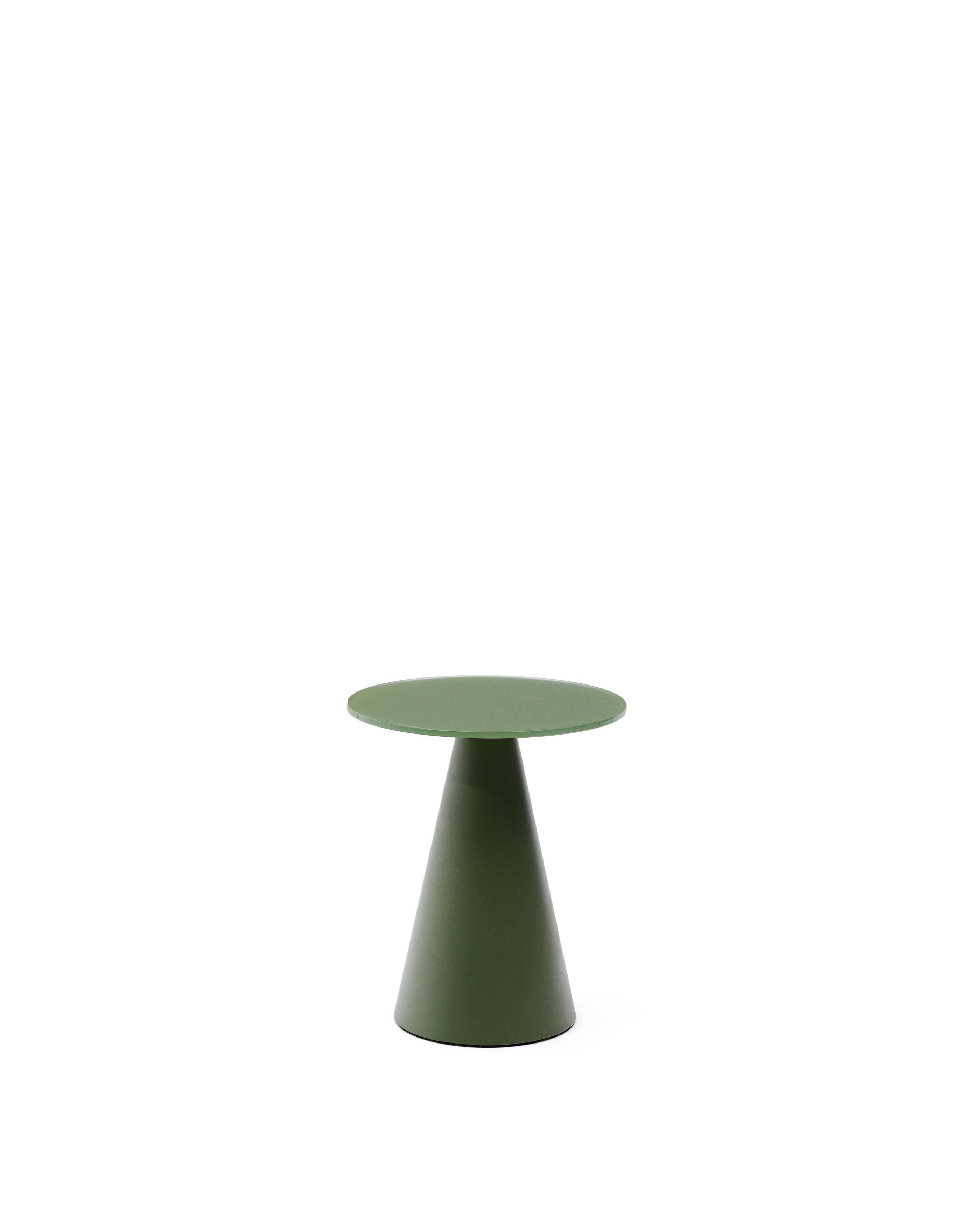 Kave Home Wilshire Sidebord  Rund Matteret Hærdet Glas Og Mat Grøn Stål  ø30