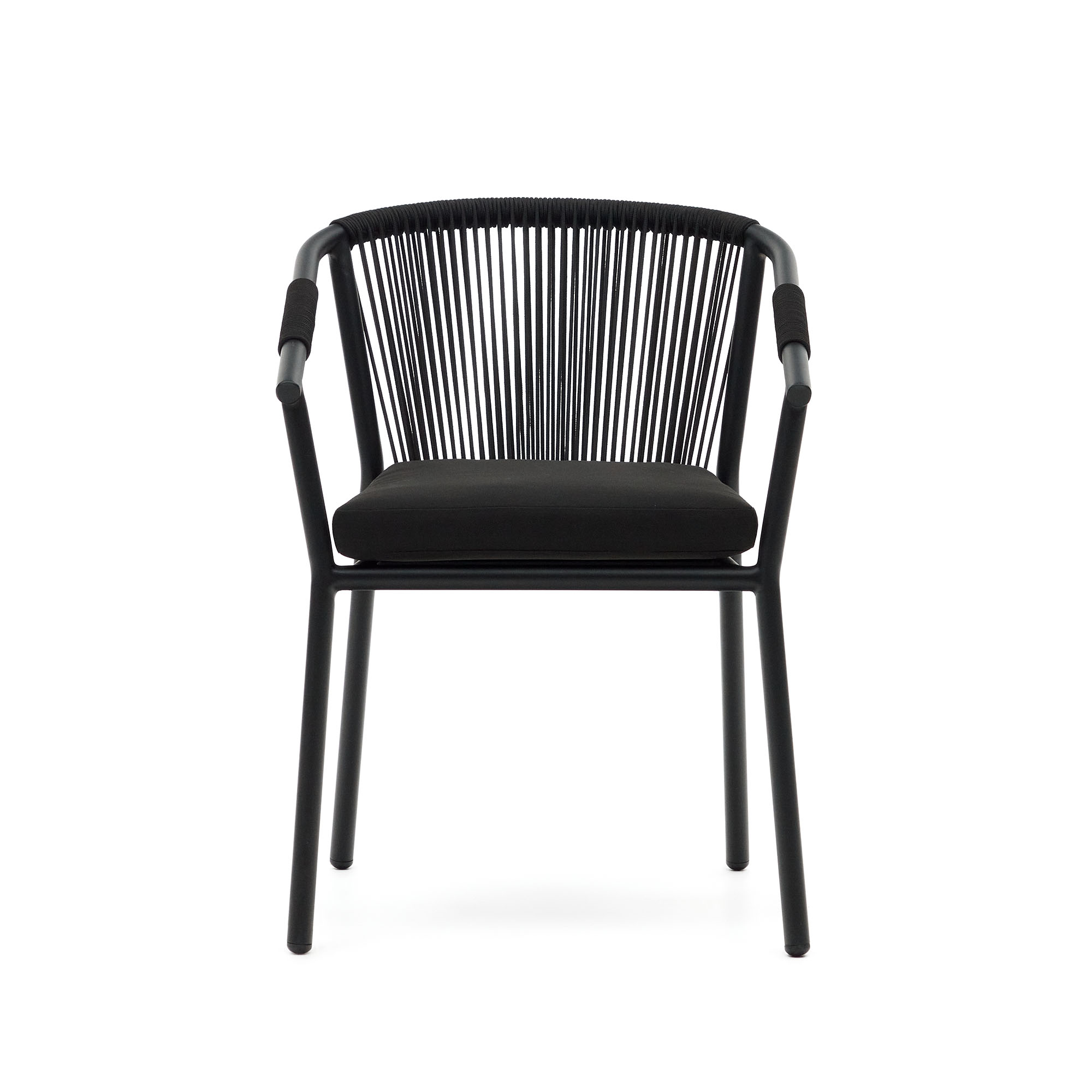 Kave Home Xelida Havestol Sort Stofhynde Sort Reb Og Sort Aluminium