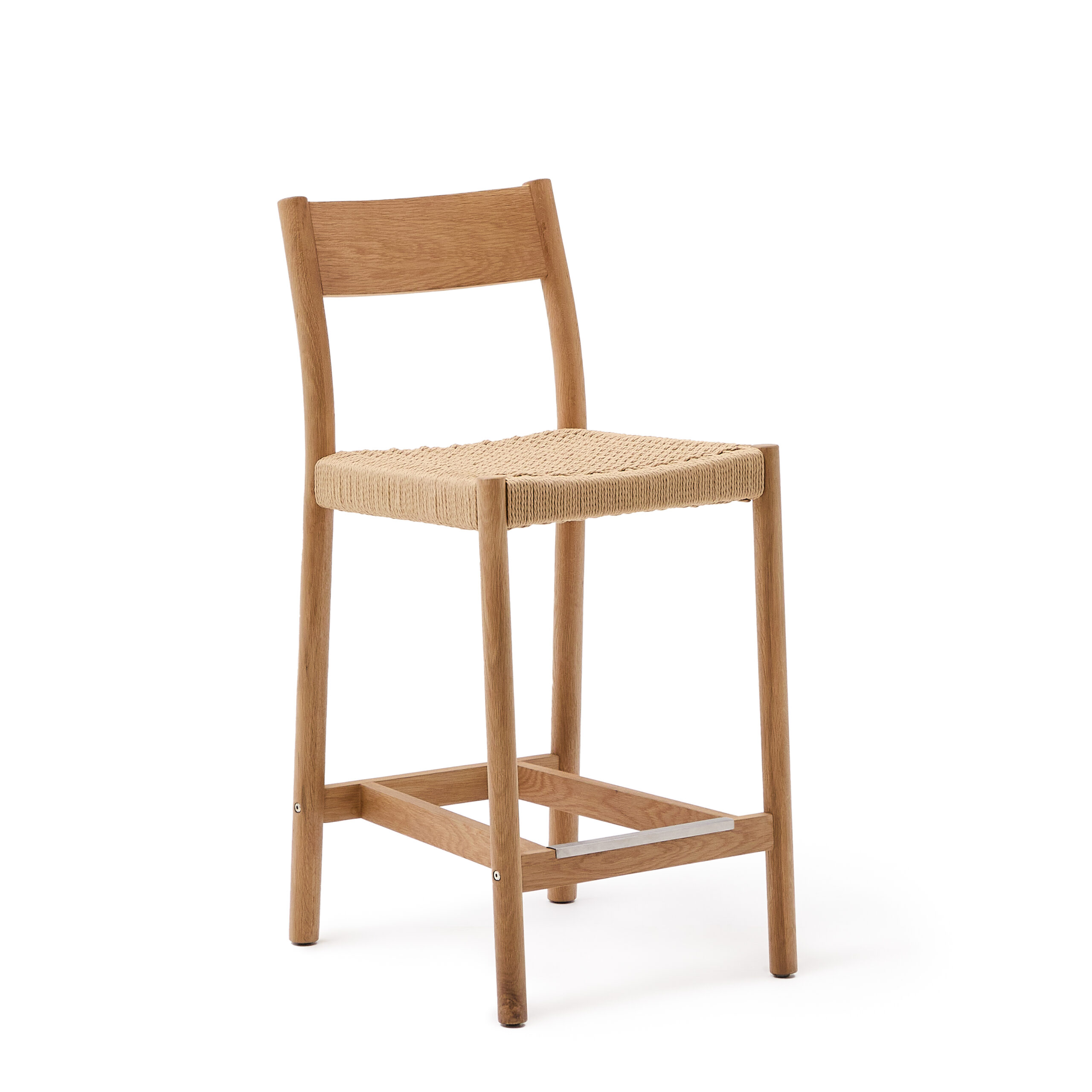 Kave Home Yalia Udendørs Barstol Ryglæn Og Fodstøtte Reb Og Natur Egetræ 65cm