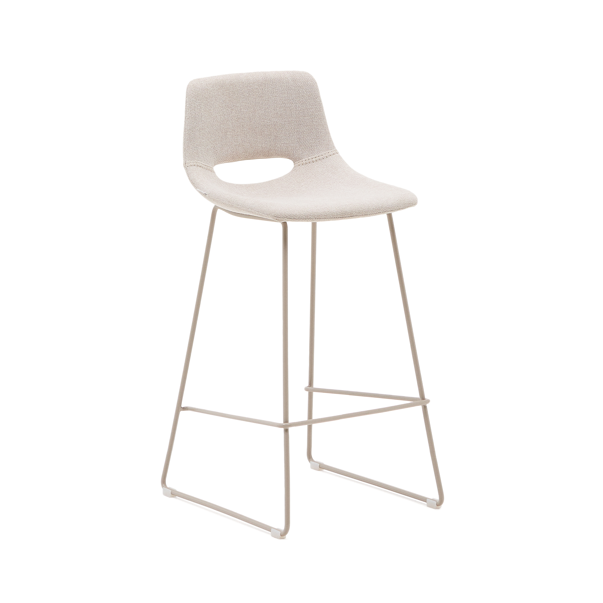 Kave Home Zahara Barstol     Ryglæn Og Fodstøtte Beige Stof Og Beige Stål   :75cm