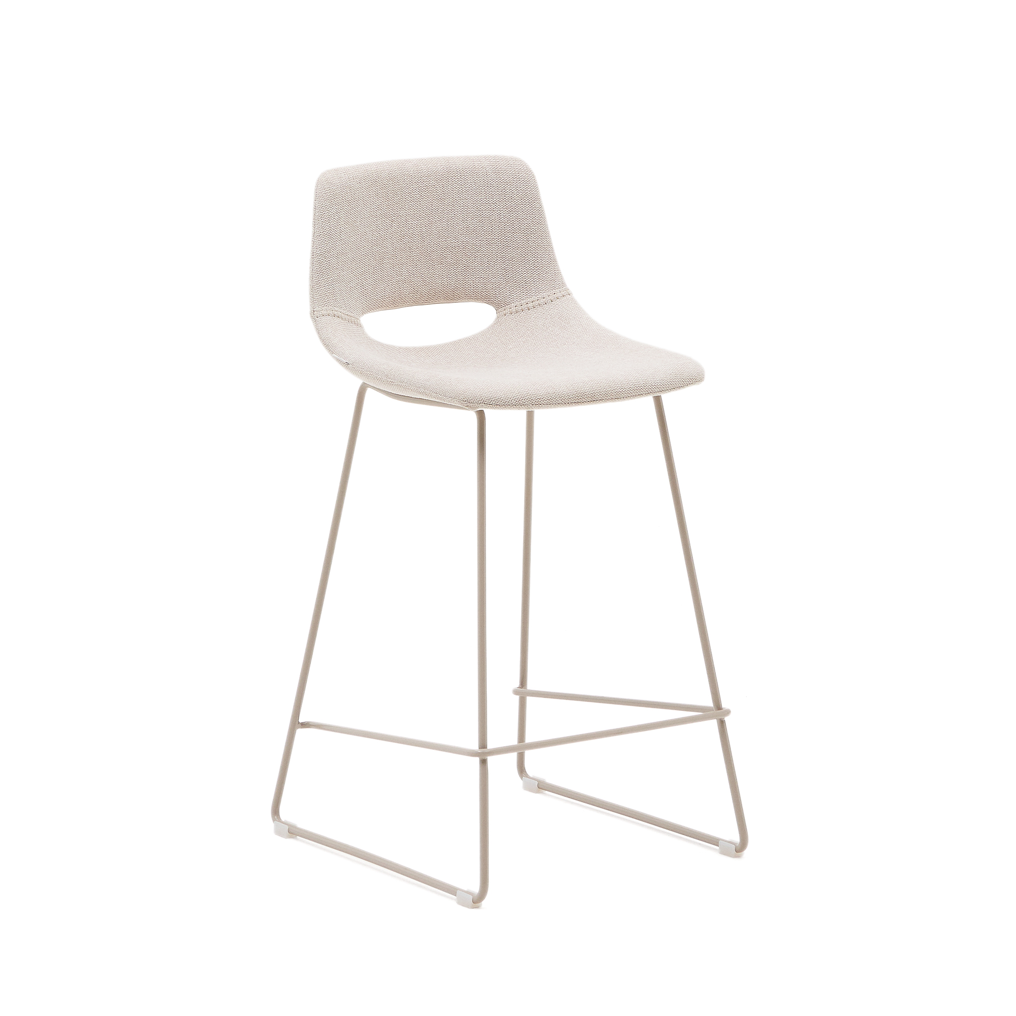 Kave Home Zahara Barstol     Ryglæn Og Fodstøtte Beige Stof Og Beige Stål   :65cm