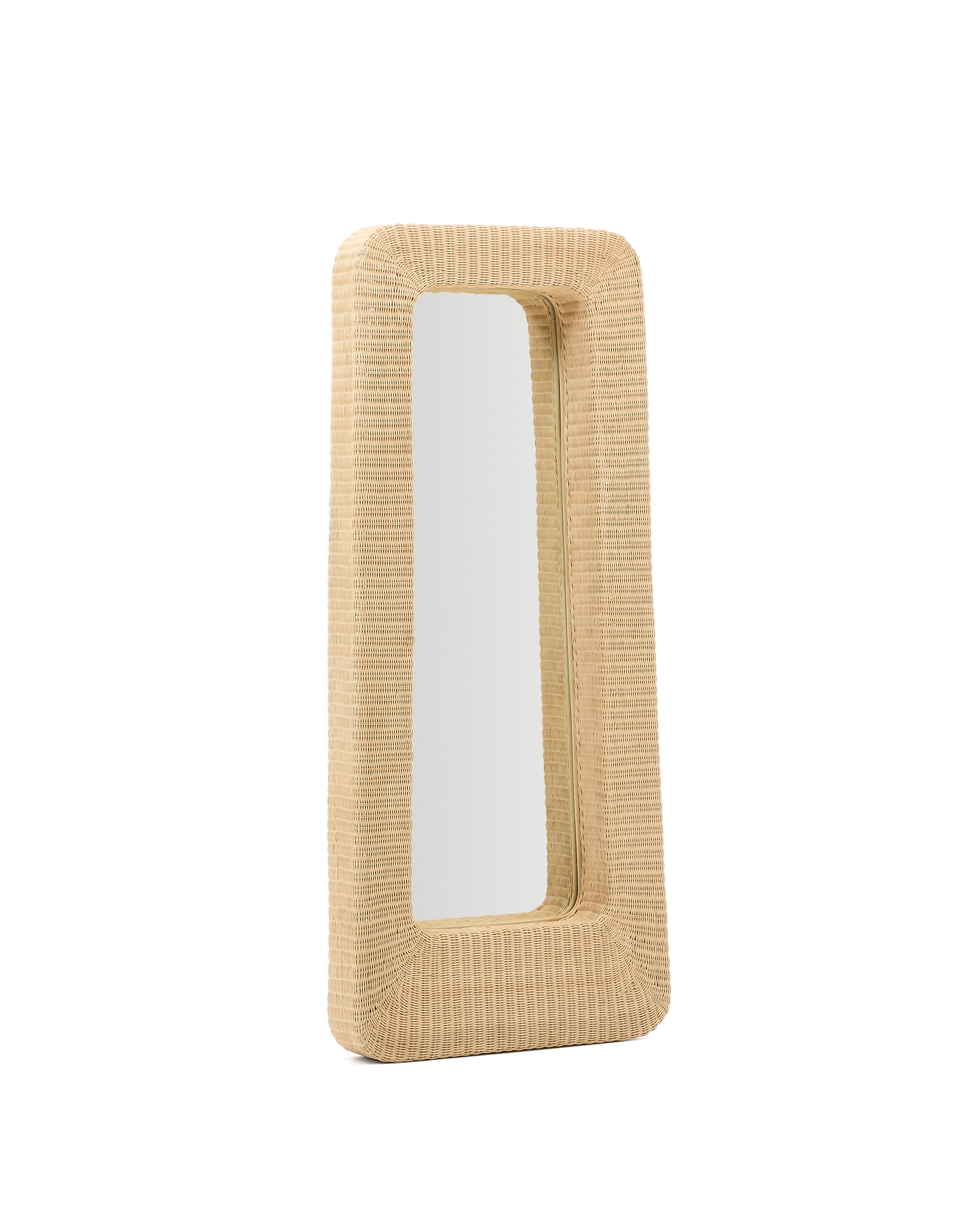 Kave Home Zilna Vægspejl  Rektangulær Spejlglas Og Natur Rattan  58x120