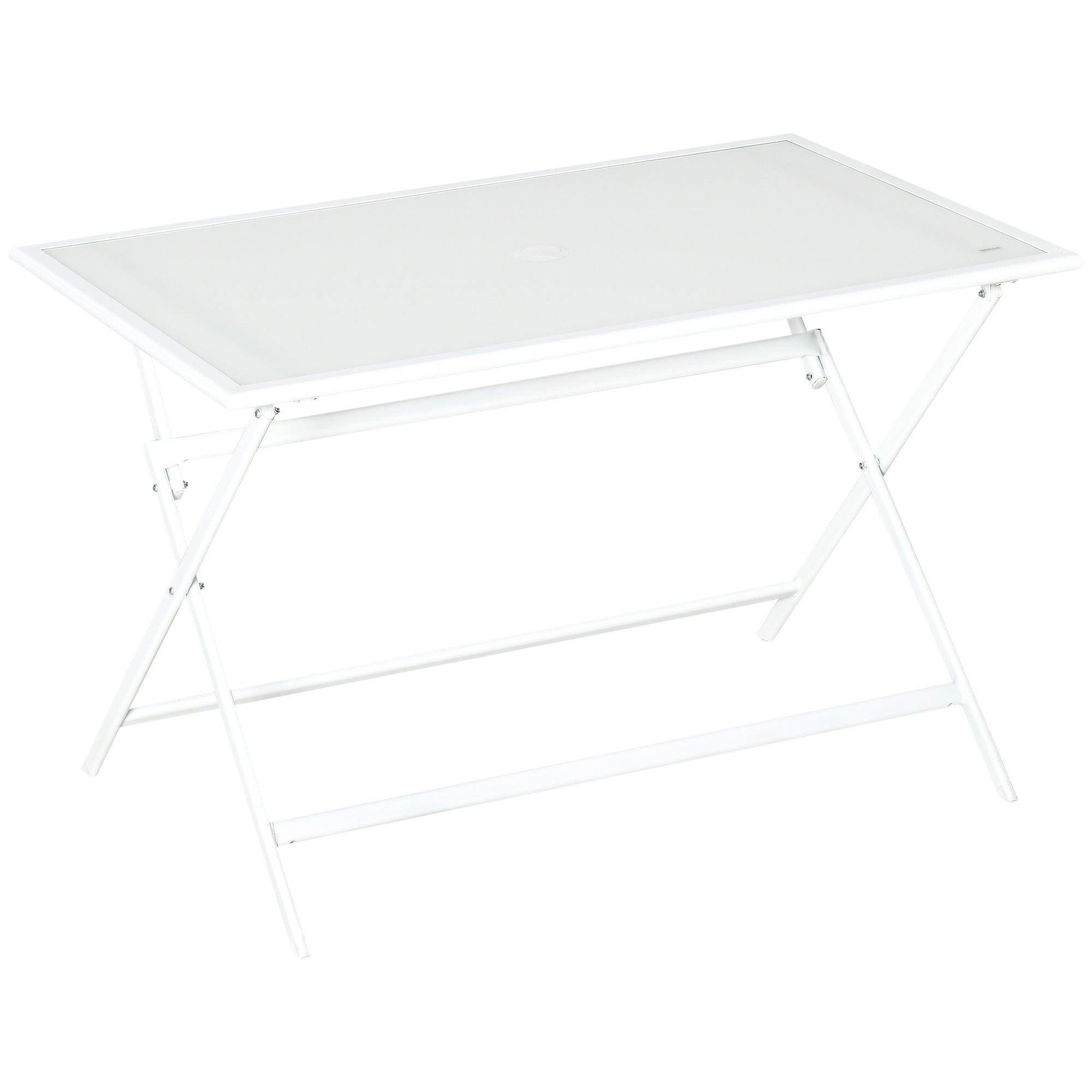 Klapbord Havebord Med 42 Mm 50 Mm Paraplyhul Klapbord Foldbart Sidebord Balkonbord Picnicbord Spisebord Metal Hærdet Glas Hvid 110   70   70 Cm