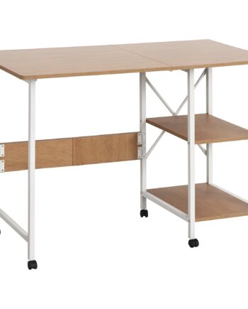 Klapbord Skrivebord Sidebord Kontorbord Mobilt Computerbord Med Hjul Mdf Naturlig 107   55   76 Cm