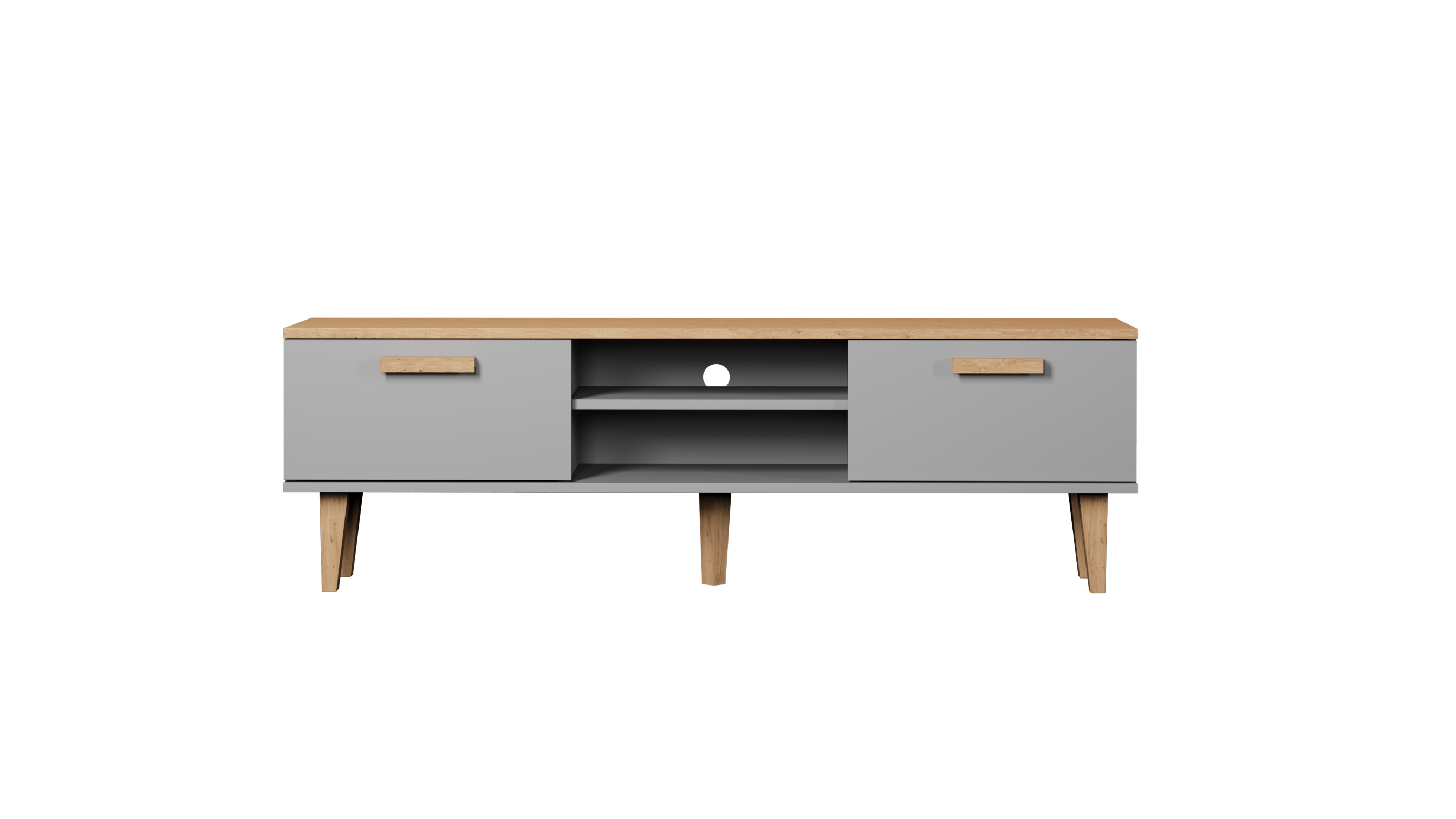 Kocot Denver Tv-bord       Låger Og   Hylde  Chinchilla Grå Og Natur Hickory Spånplader  160x47
