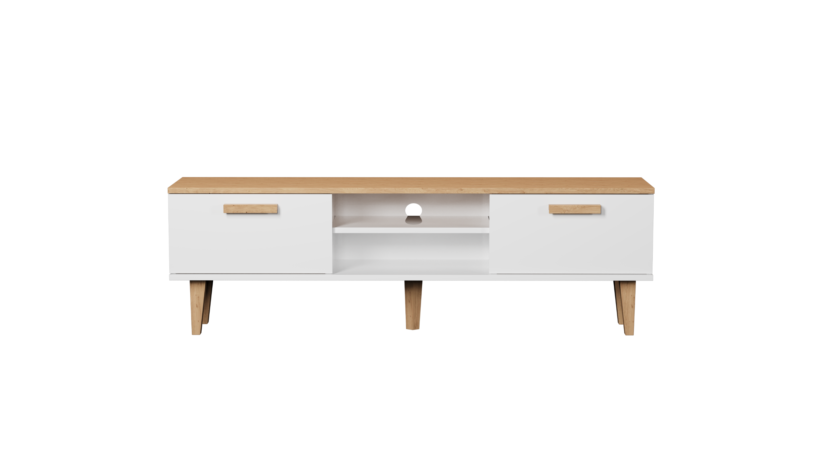 Kocot Denver Tv-bord       Låger Og   Hylde Hvid Og Natur Hickory Spånplader  160x47