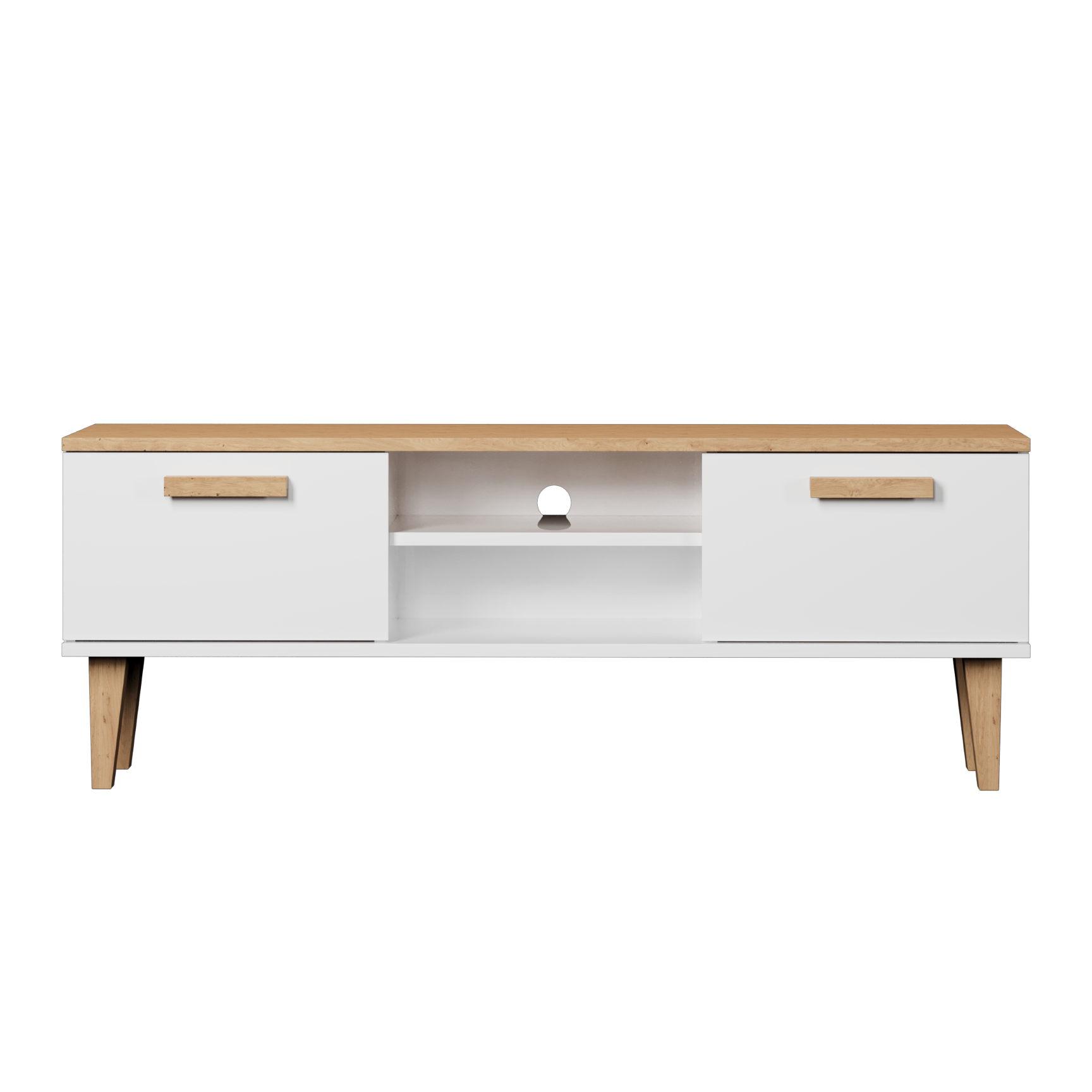 Kocot Denver Tv-bord       Låger Og   Hylde Hvid Og Natur Hickory Spånplader  120x47