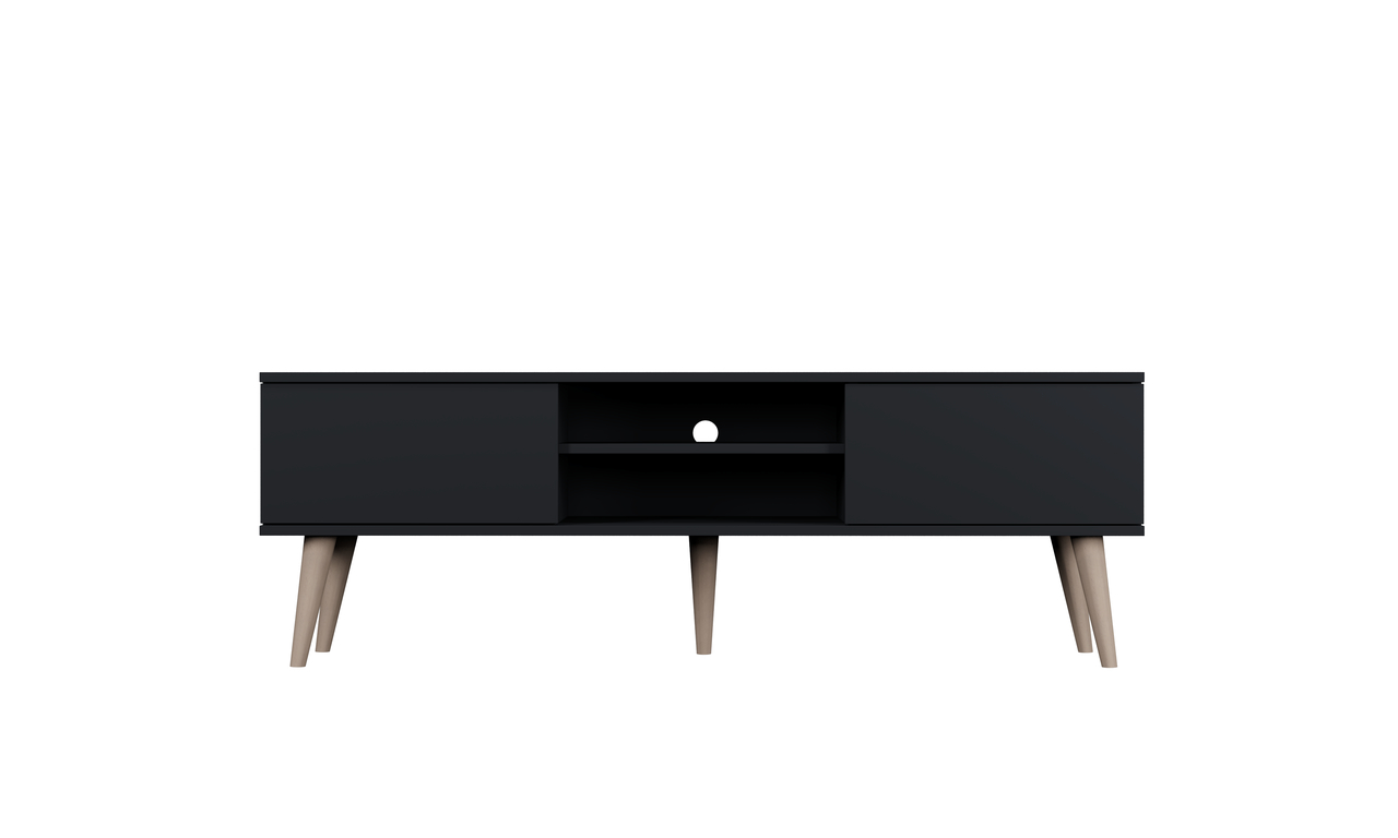 Kocot Rtv Toronto Tv-bord       Låger Og   Hylde Sort Finér Og Natur Bøgetræ  160x35