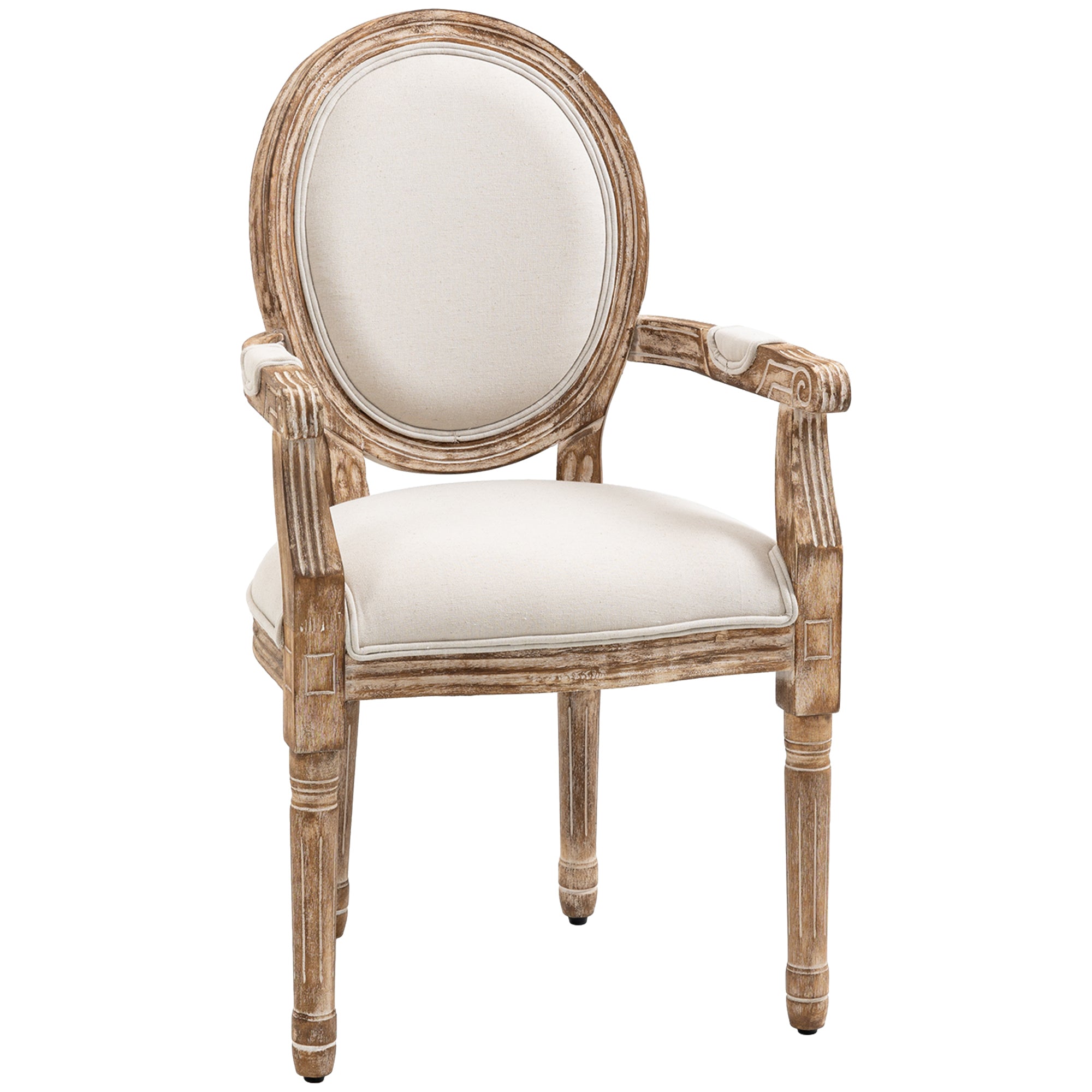 Køkkenstol Med Armlæn Polstret Spisestol Retro Design   Hørlook Til Stue Gummitræ Cremehvid   Lys Træfarve 56   56   96 Cm