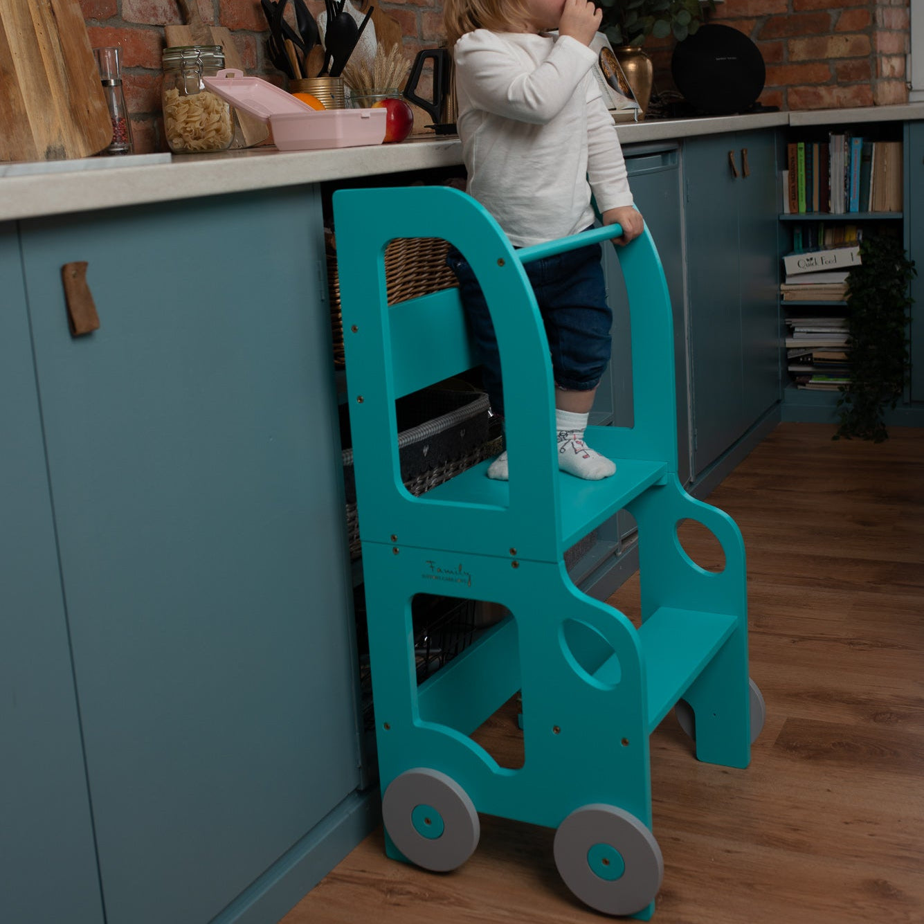 Køkkentrappe   Montessori-læringstårn: Bord  Stol Og Trappe   ét Til Barn  Blå