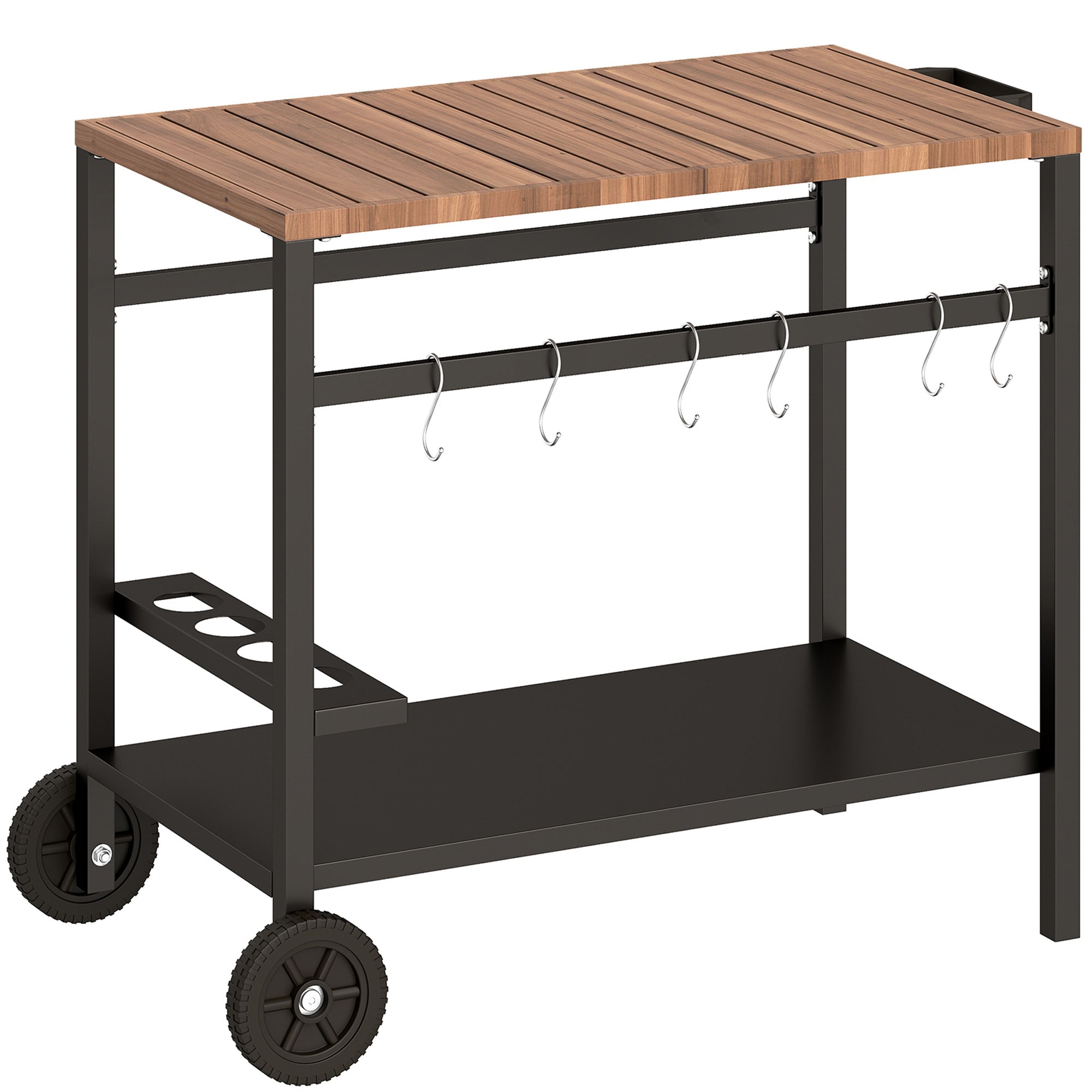 Køkkenvogn Med Hjul  Serveringsvogn  Rullevogn Med Kroge  Kopholder  Metal  97   51   83 Cm  Sort Og Brun