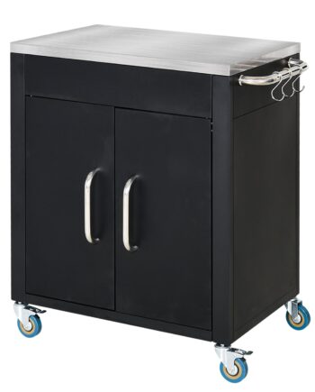 Køkkenvogn Med Hjul  Serveringsvogn  Rullevogn Med Skab  Kroge Og Håndtag   Rustfrit Stål  Kitchenaid  Grillbord Lavet Af Køkkenvogn   Rustfrit Stål  86   50   86   Cm Sort