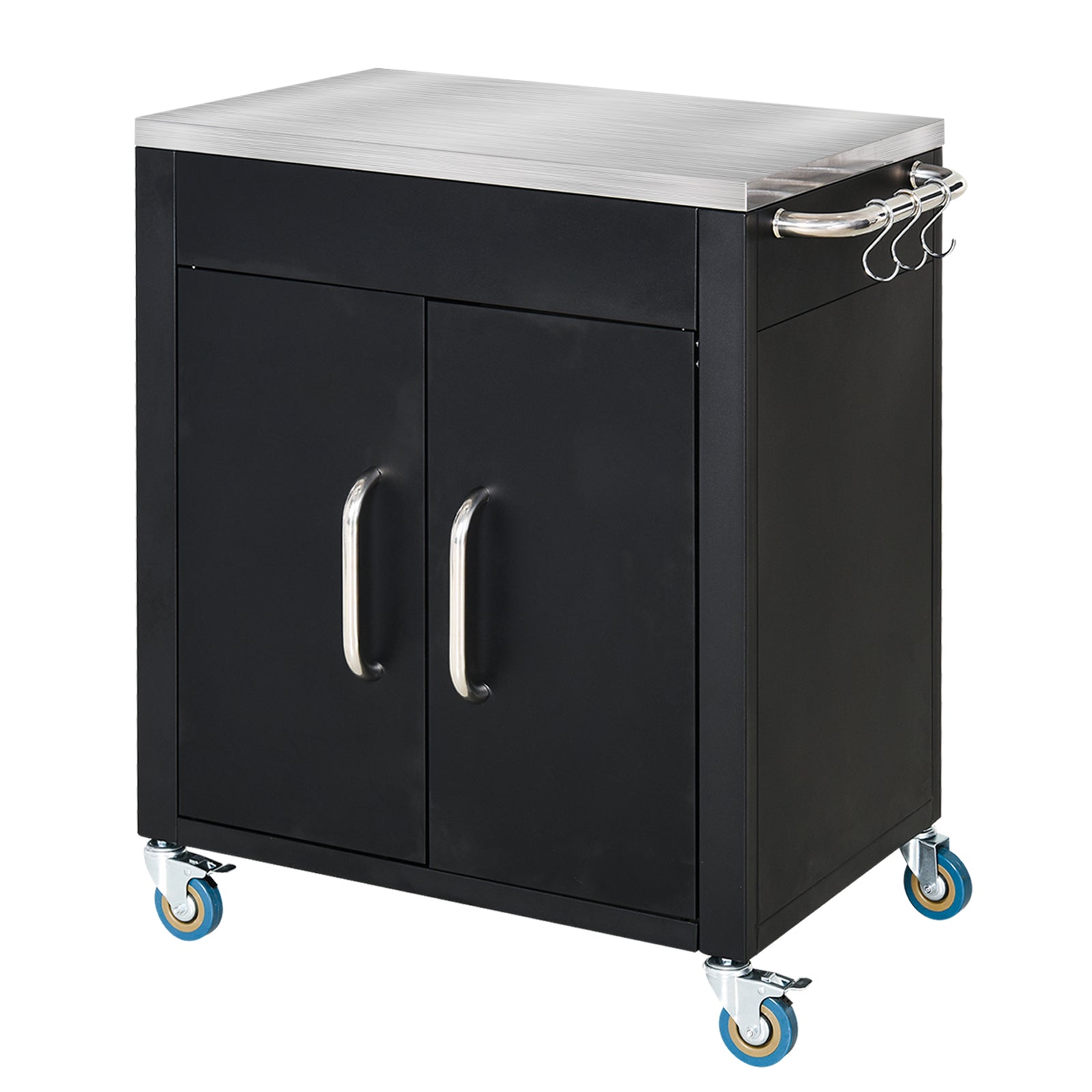 Køkkenvogn Med Hjul  Serveringsvogn  Rullevogn Med Skab  Kroge Og Håndtag   Rustfrit Stål  Kitchenaid  Grillbord Lavet Af Køkkenvogn   Rustfrit Stål  86   50   86   Cm Sort