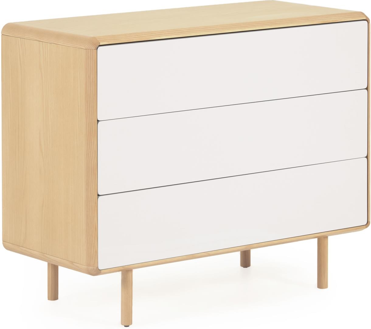 Kommode Kave Home Anielle   Nordisk Skuffemøbel   Lavemissions Finértræ Med Grå-hvid Lakeret Front    Skuffer Soft-close  Justérbare Ben