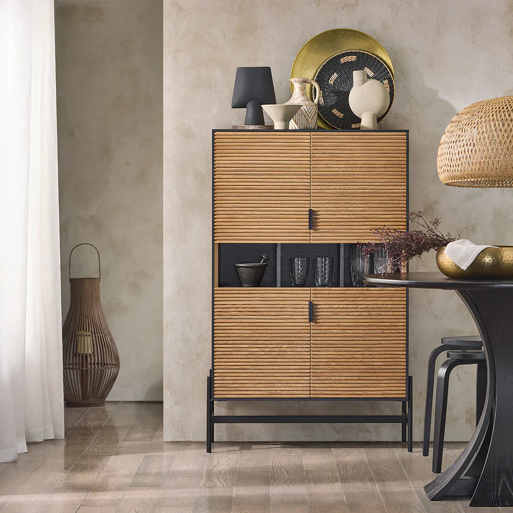 Kommode   Køkkenskab  84x40x132 Cm  Japandi-look  Brun Og Sort