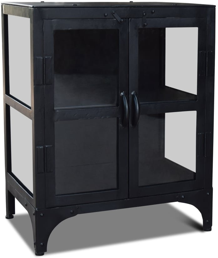 Kommode Obuzi Factoria Med Glaslåger   Sort Jern Og Klart Glas  Industrielt Design H75xb60xd40 Cm
