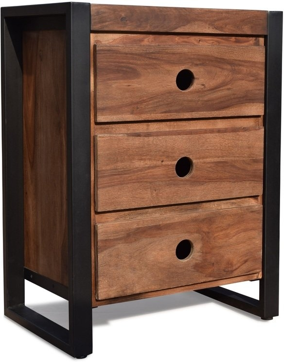 Kommode Obuzi Hayfay   Rosentræ Med Genbrugsjernramme    Letglidende Skuffer  80ã 40ã 60 Cm  Mørk Natur Sort