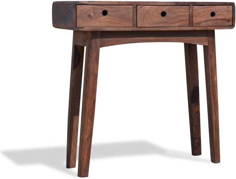 Konsolbord Obuzi Stuka   Massivt Rosentræ Med   Skuffer  Retro Design  Mørk Natur  80x30x80 Cm