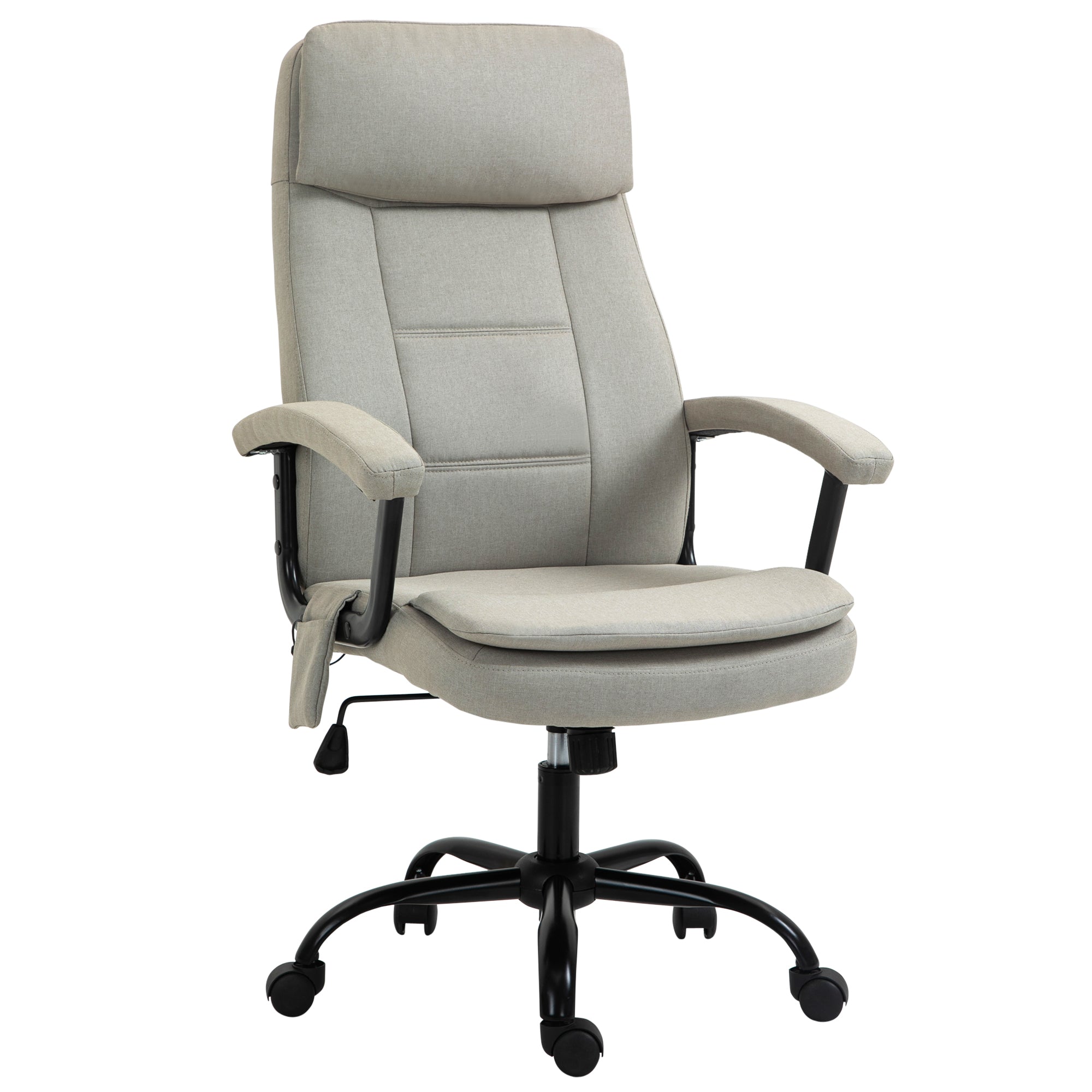 Kontorstol Massage Højdejusterbar Executive Chair Gaming Chair Med Massagefunktion  Ergonomisk Drejestol Massagestol Lændemassage Hørfornemmelse Beige 63   70   112-121 Cm