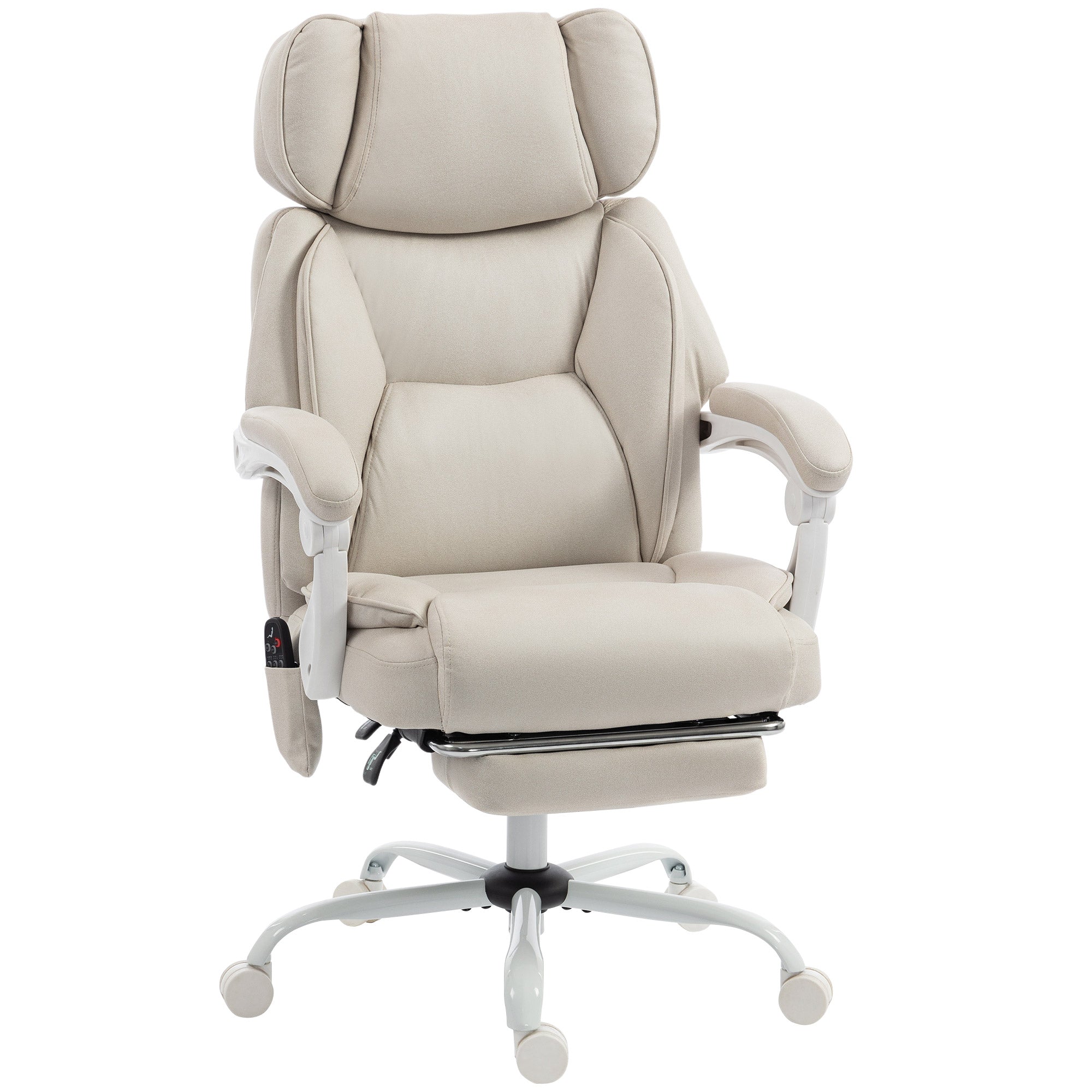 Kontorstol Med Høj Ryg Vibrationsmassage Og Varme Ergonomisk Vipbar Med Fodstøtte Cremehvid