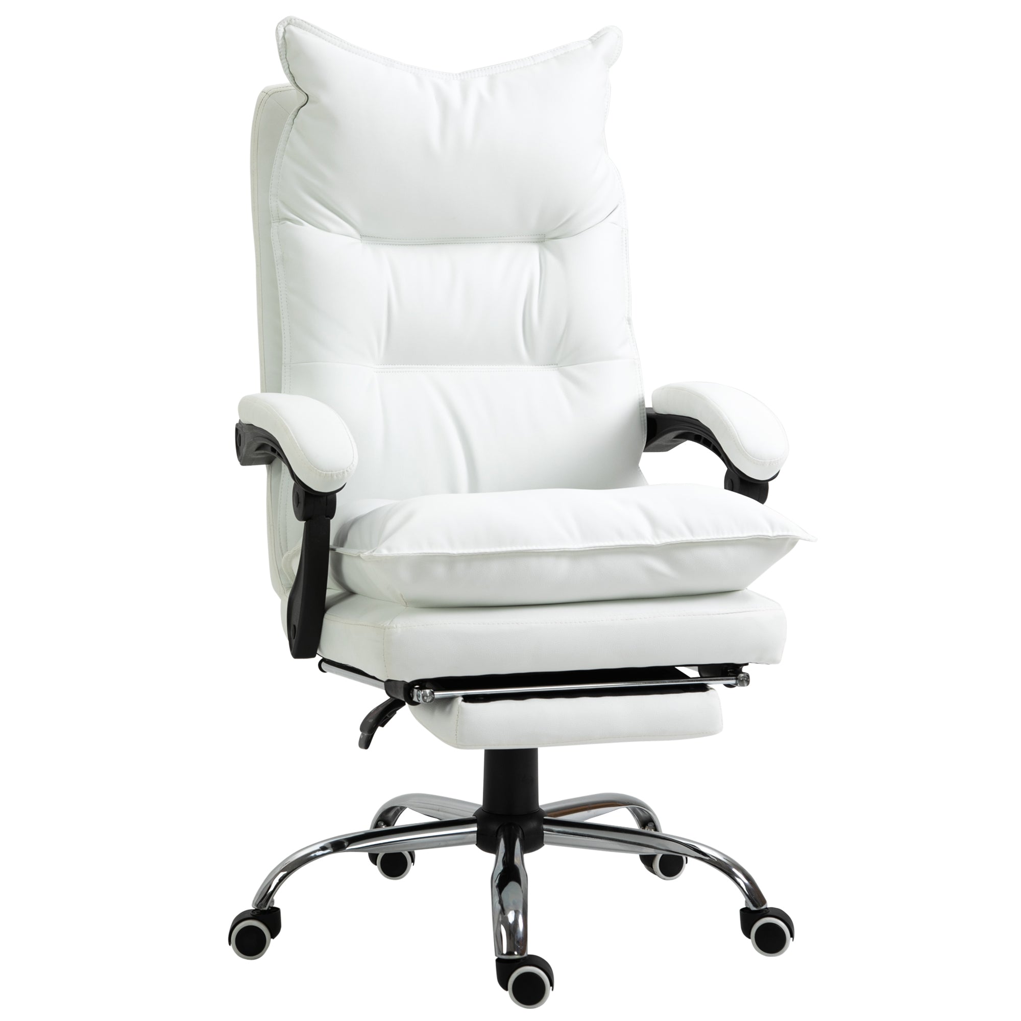 Kontorstol Med Lænefunktion  Ergonomisk Højdejusterbar Med Fodstøtte  Polstret  Bæreevne Op Til 135 Kg  66   72   122-130 Cm  Hvid