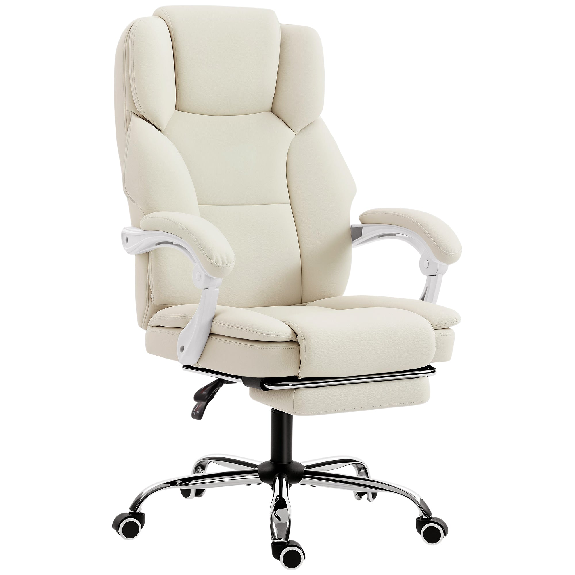 Kontorstol Med Lænefunktion Skrivebordsstol Højdejusterbar Drejestol Med Fodstøtte 64 73 120 Cm Beige