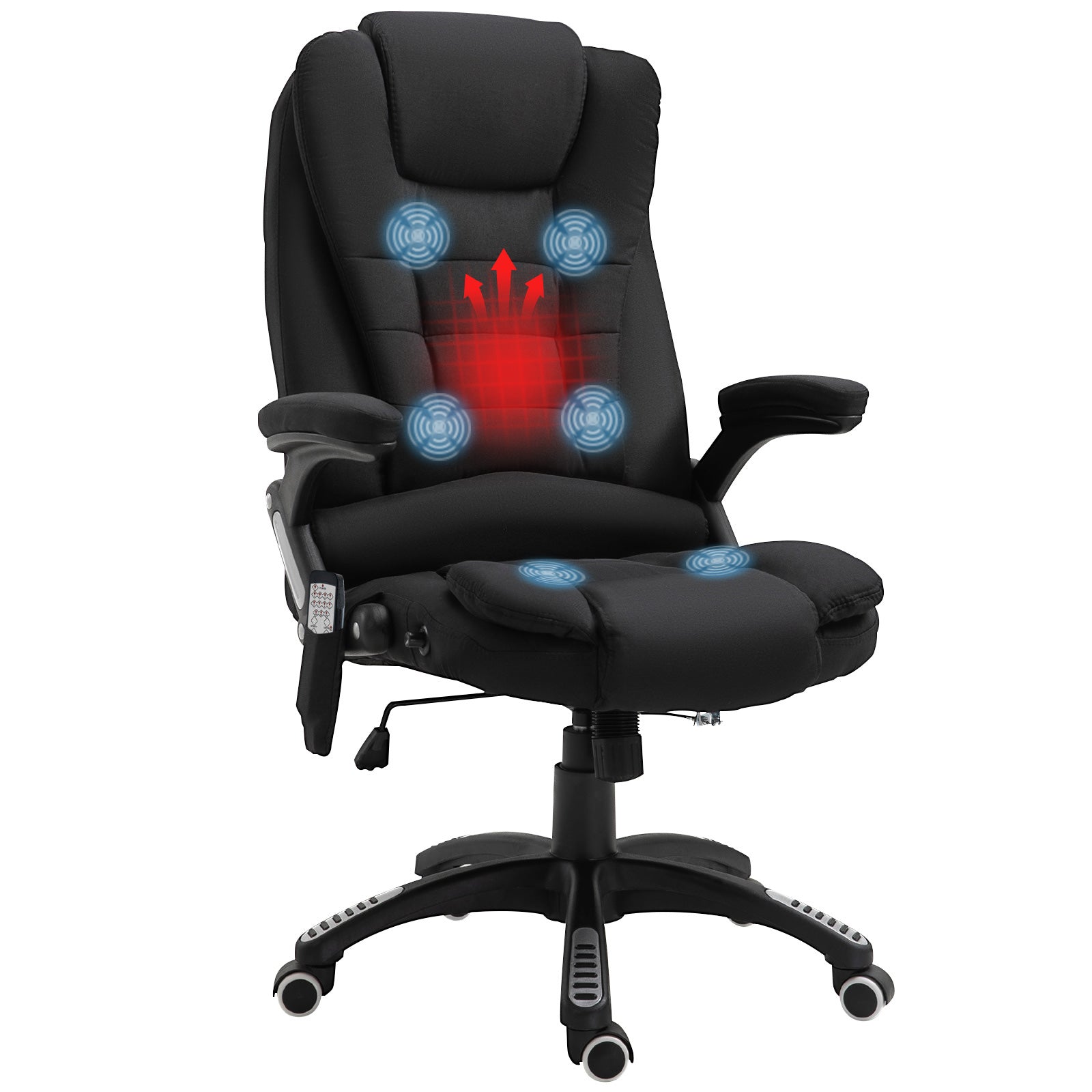 Kontorstol Med Vibrationsmassage  Ergonomisk Skrivebordsstol Med Varme- Og Lænefunktion  Højdejusterbar Lederstol Med Fjernbetjening  Sidelomme  Linnedlook  Sort