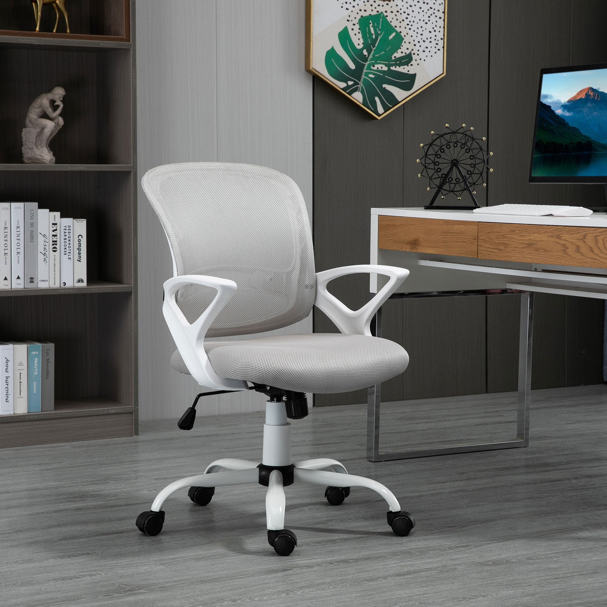 Kontorstol  Skrivebordsstol Med Hjul  Ergonomisk  Højdejusterbar  Grå